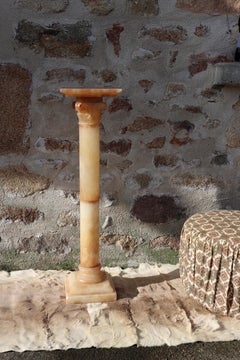 Pedestal de alabastro neoclásico vintage francés -  Pie de busto de columna - Años 60