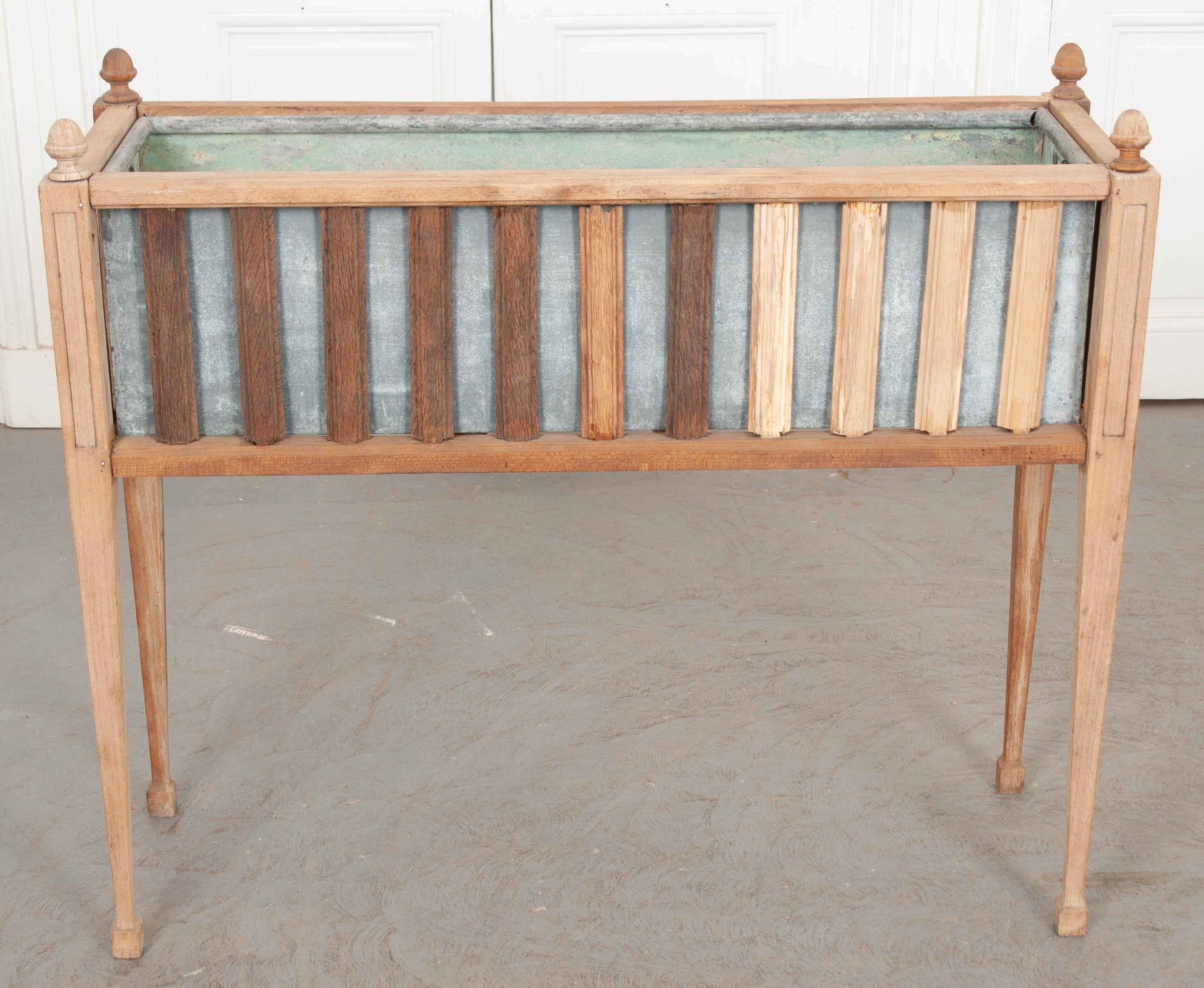 French Vintage Oak and Zinc Plant Stand 2