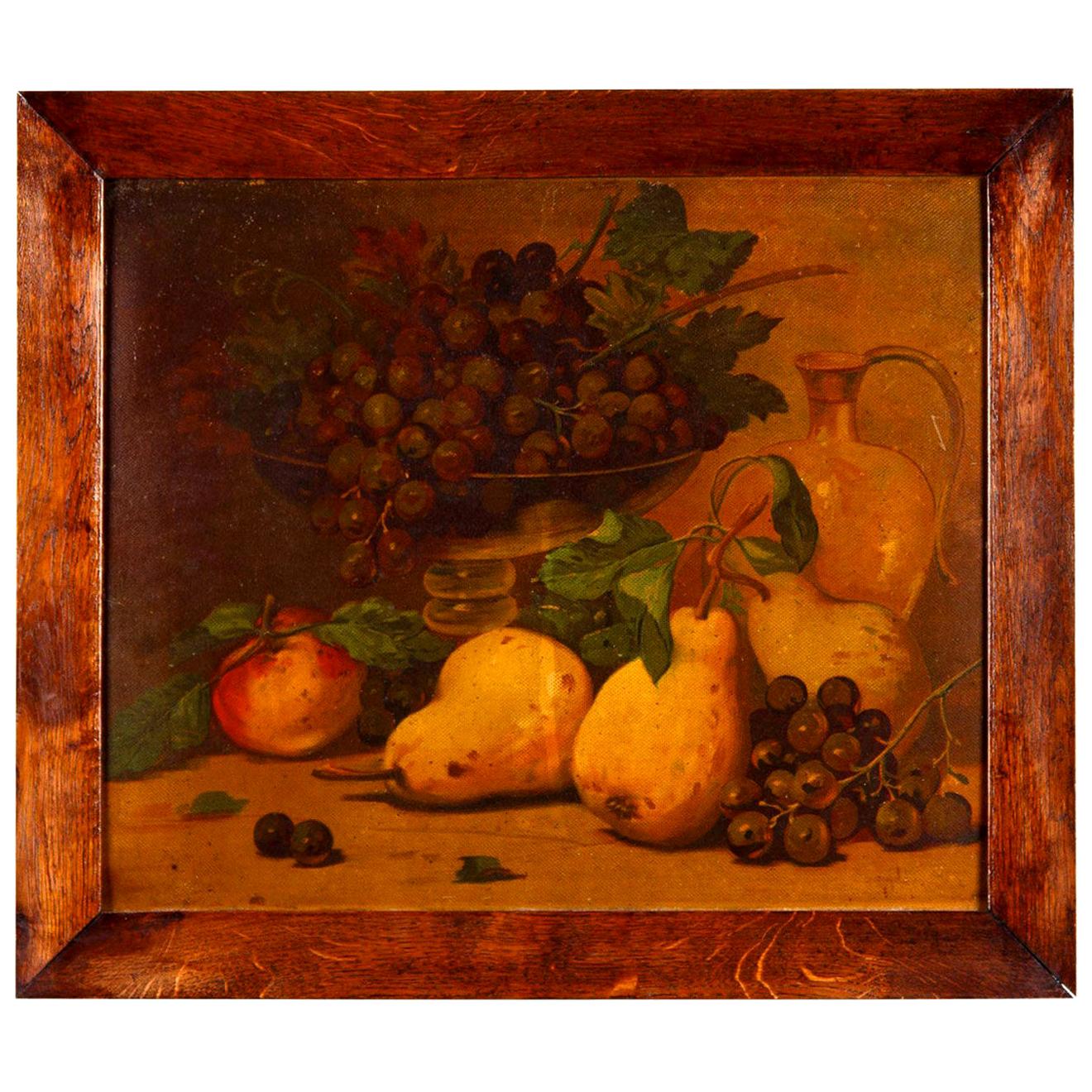 French Vintage Oak Frame with Still Life, 1920s