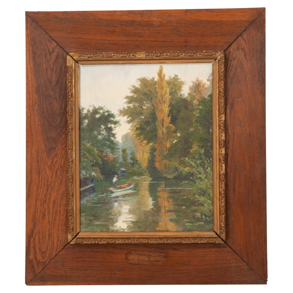French Vintage Framed Landscape Painting For Sale at 1stDibs