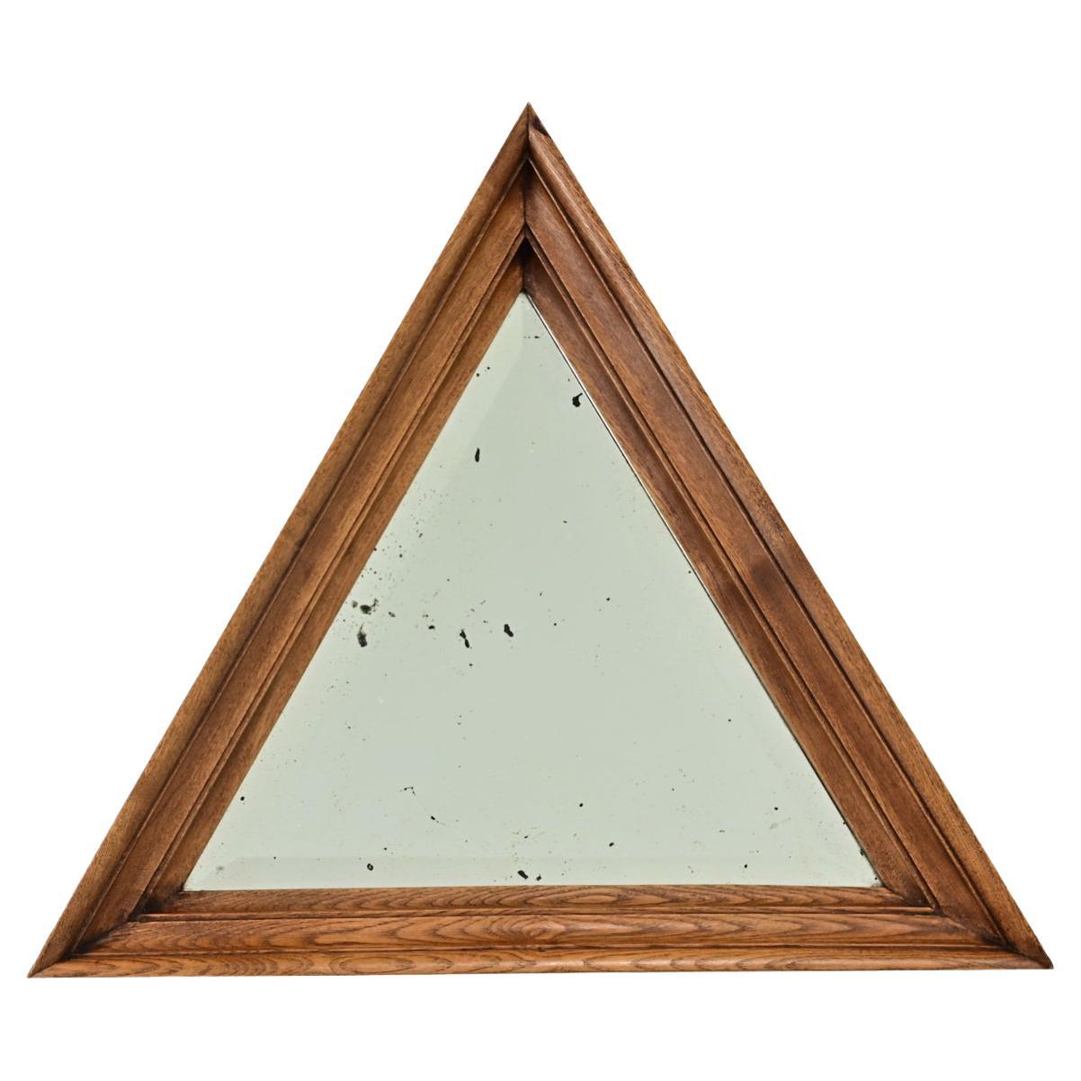 French Vintage Oak Triangular Mirror