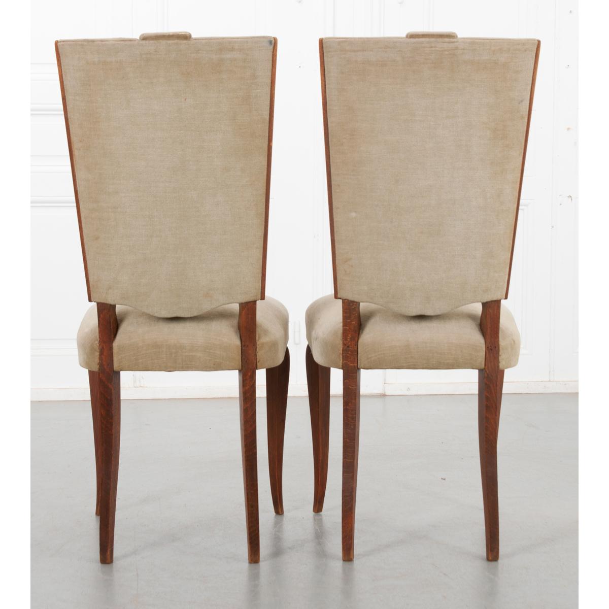 French Vintage Oak & Velvet Dining Chairs 3