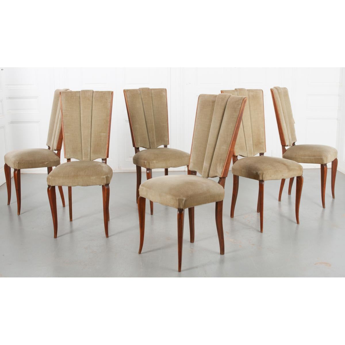 French Vintage Oak & Velvet Dining Chairs 5