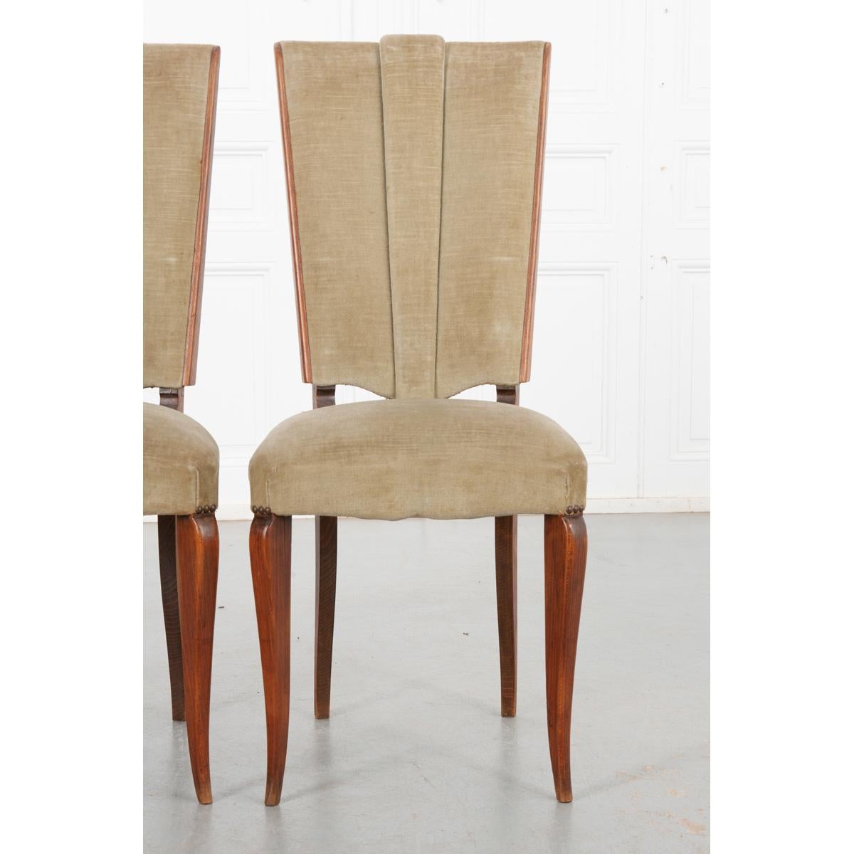 French Vintage Oak & Velvet Dining Chairs 6