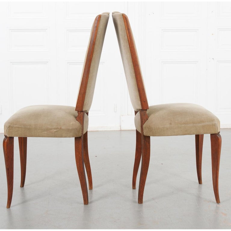 French Vintage Oak and Velvet Dining Chairs at 1stDibs