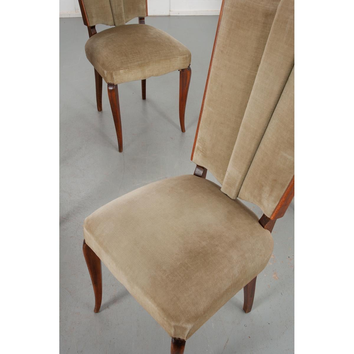 20th Century French Vintage Oak & Velvet Dining Chairs