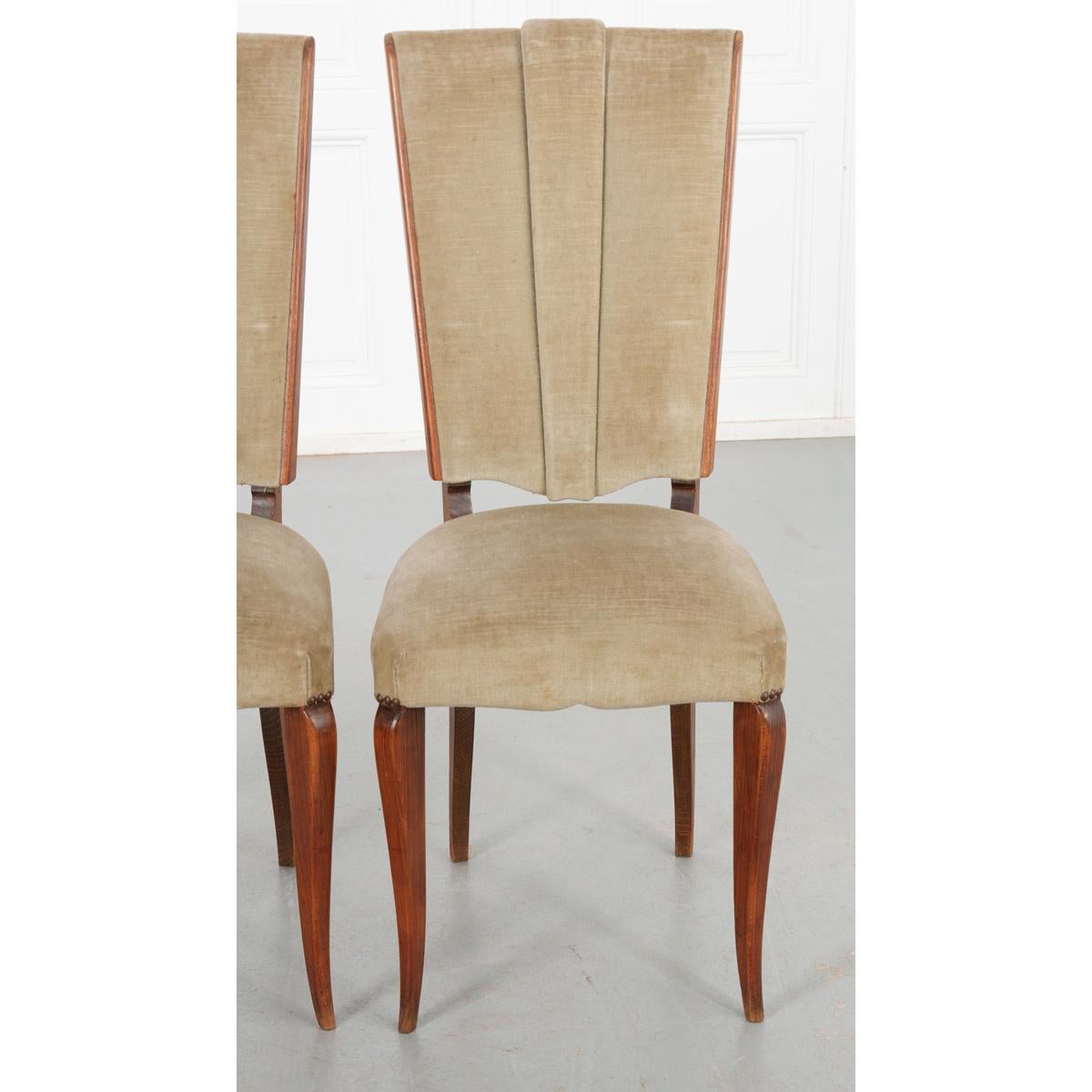 Fabric French Vintage Oak & Velvet Dining Chairs