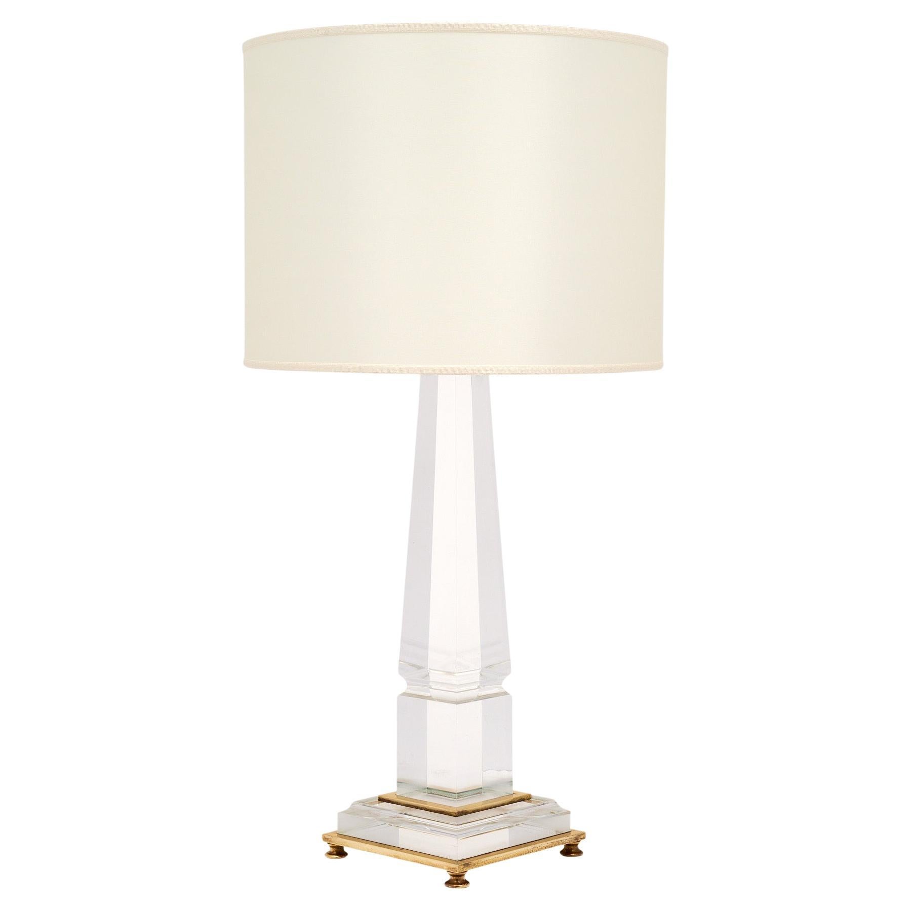 Mid-Century Modern Lucite Table Lamp with Brass Trim, France, 1980