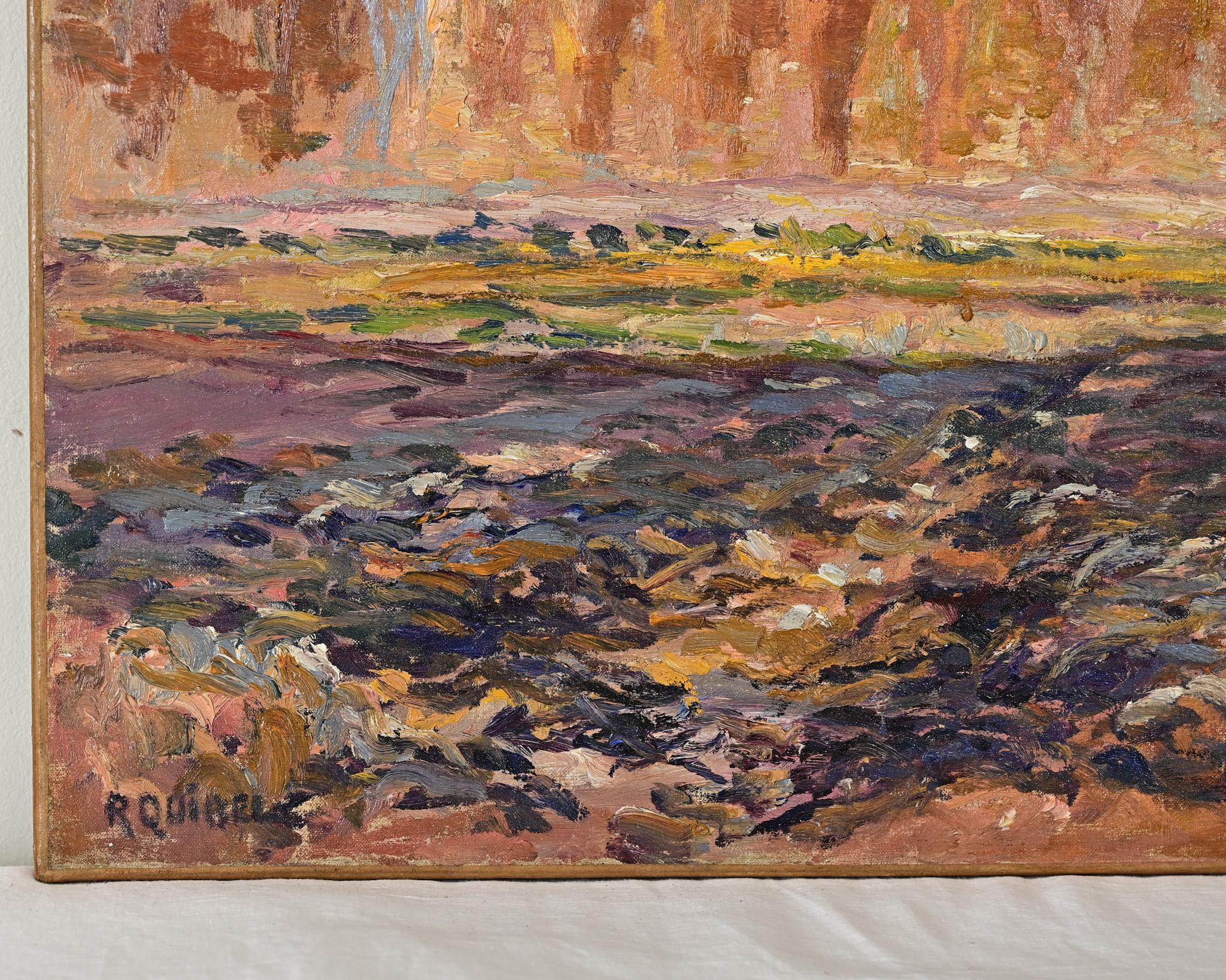 Oiled French Vintage Oil on Canvas Cliff Scene