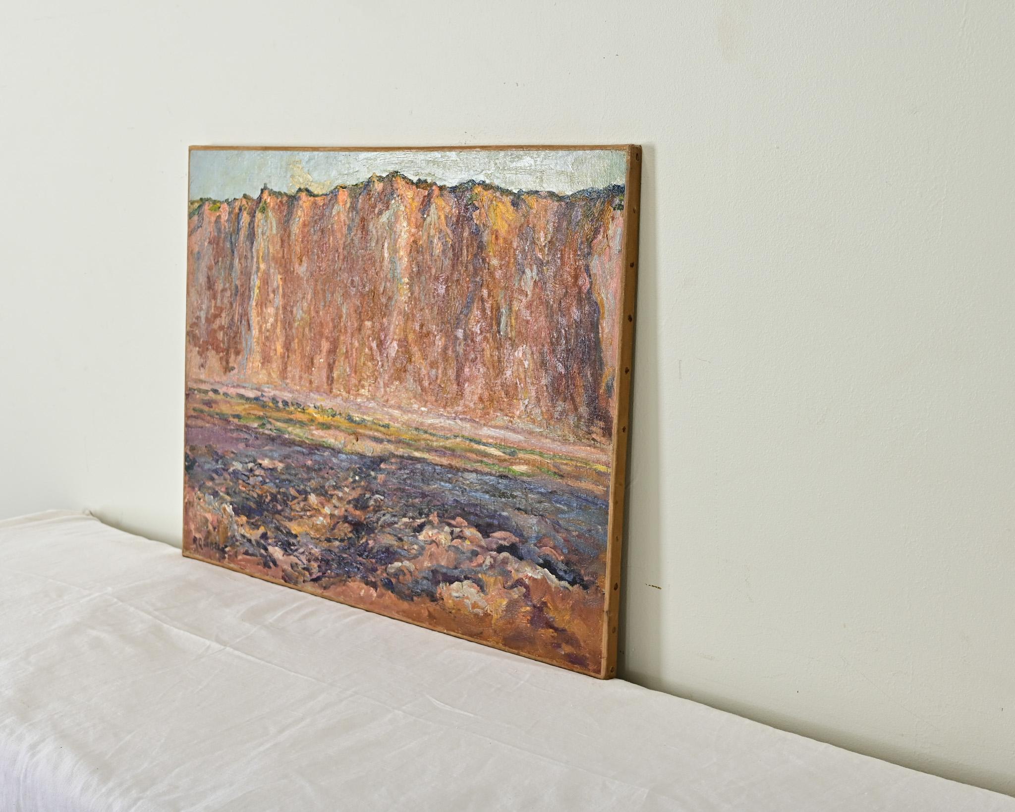 20th Century French Vintage Oil on Canvas Cliff Scene