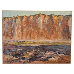 French Vintage Oil on Canvas Cliff Scene
