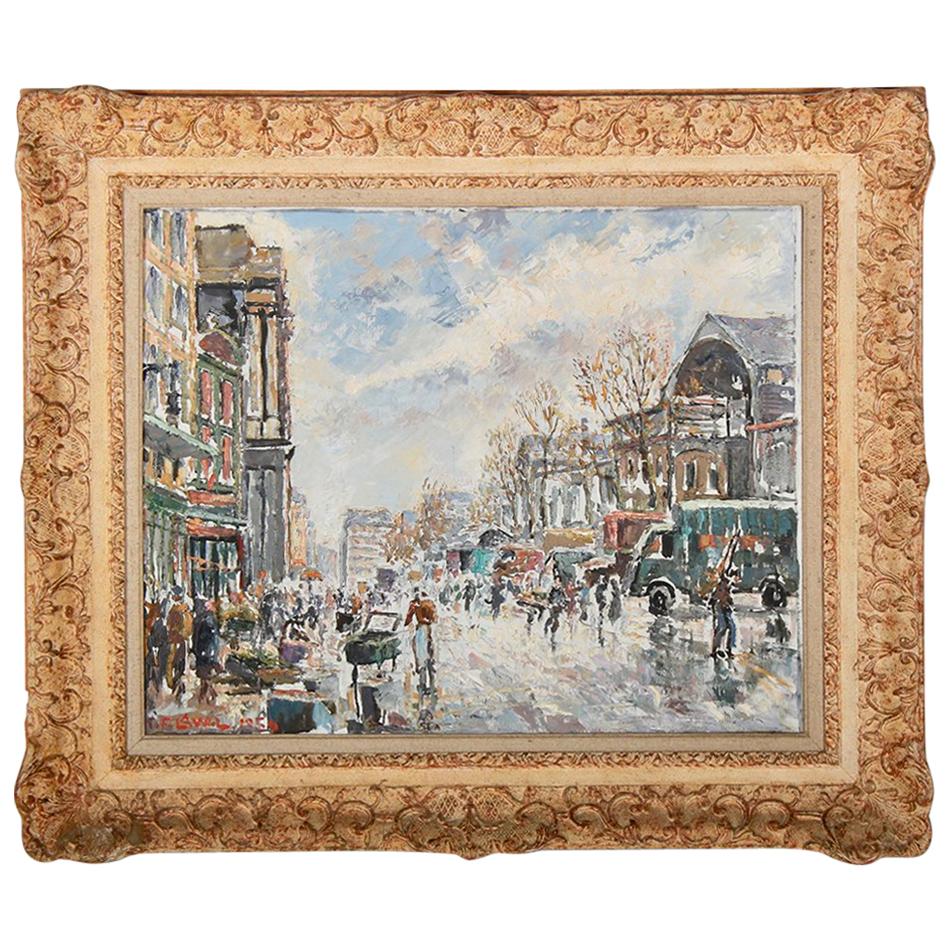 French Vintage Oil on Canvas Paris Scene Fernand Laval