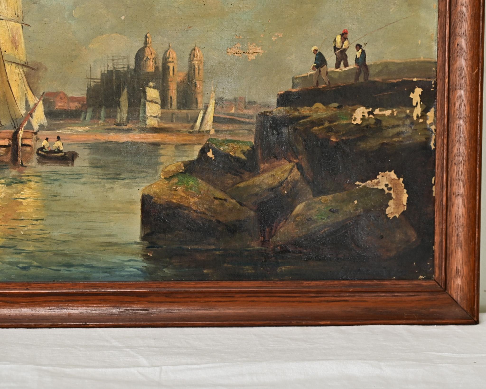 Altro Olio su tela francese Vintage Seascape in vendita