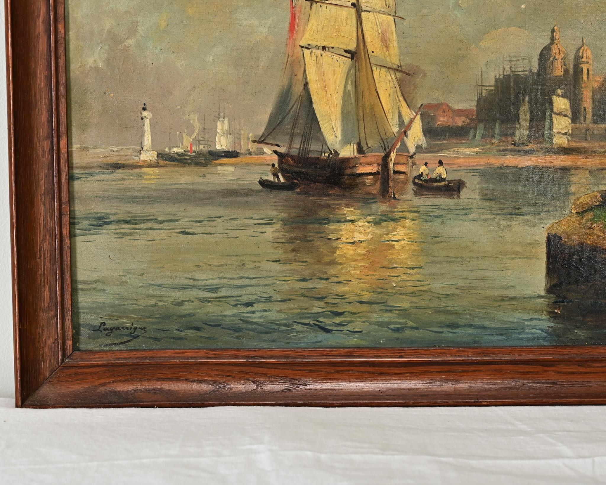A olio Olio su tela francese Vintage Seascape in vendita