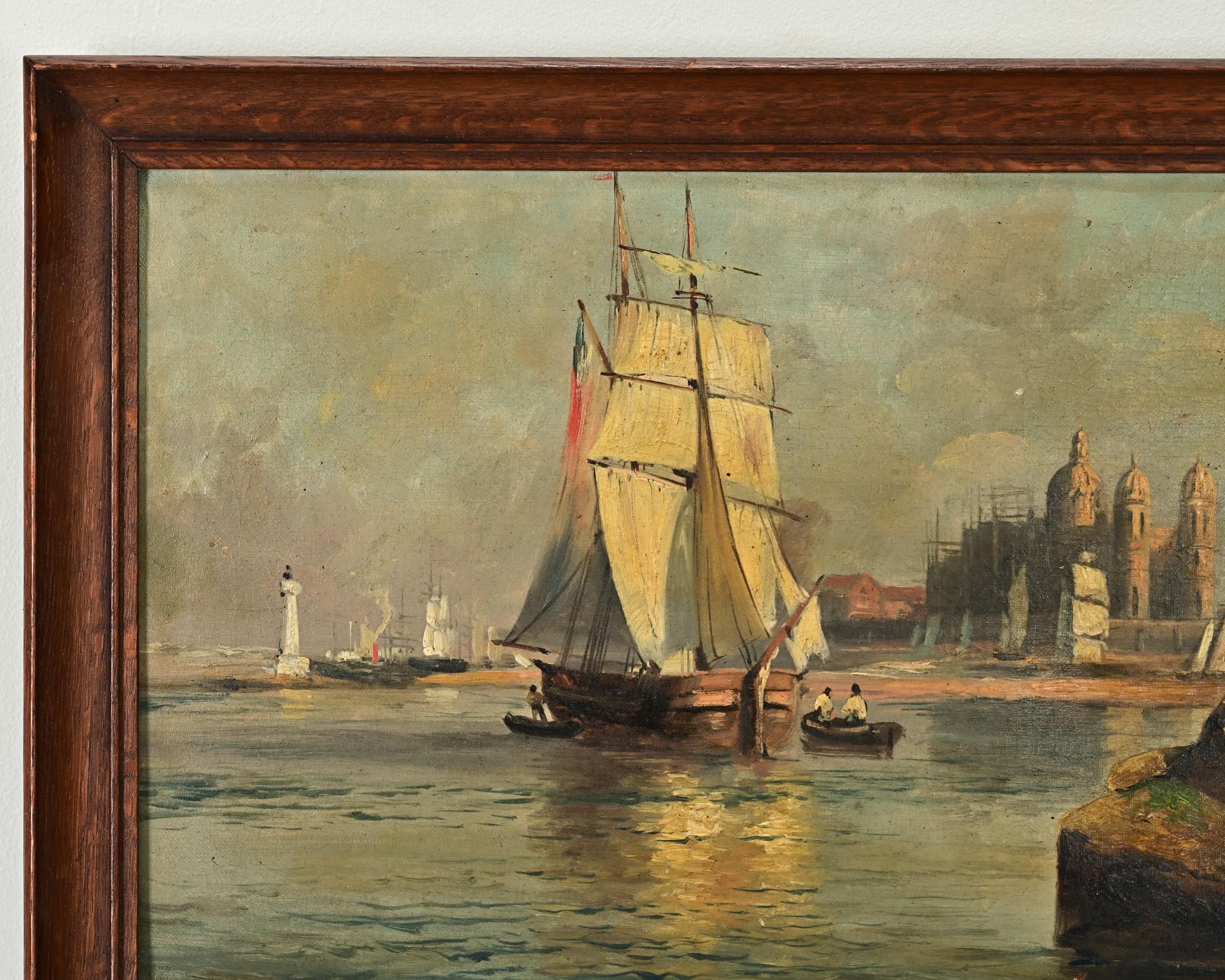 Olio su tela francese Vintage Seascape In condizioni buone in vendita a Baton Rouge, LA