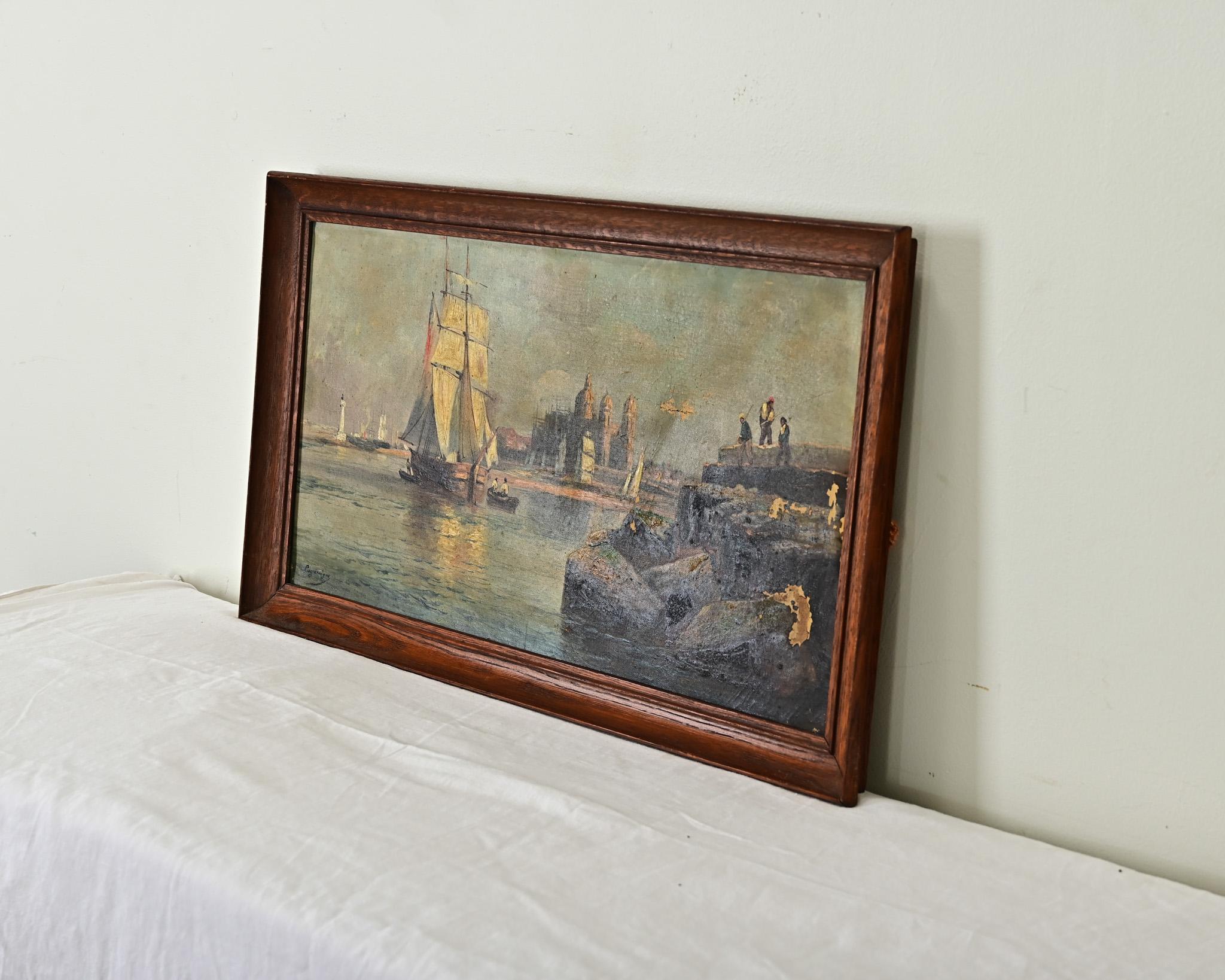XX secolo Olio su tela francese Vintage Seascape in vendita