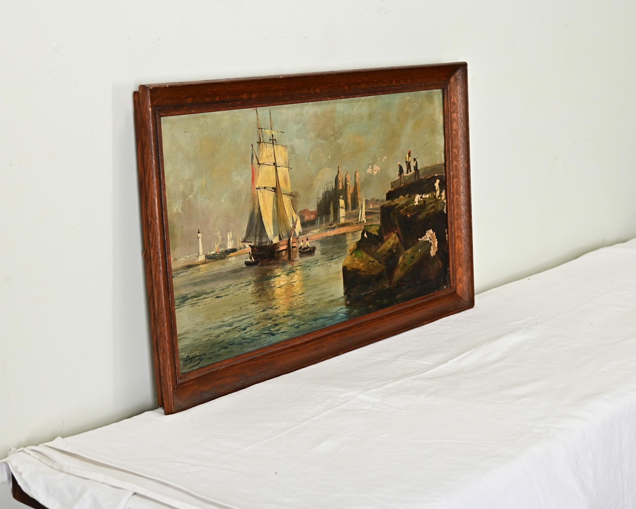 Tela Olio su tela francese Vintage Seascape in vendita