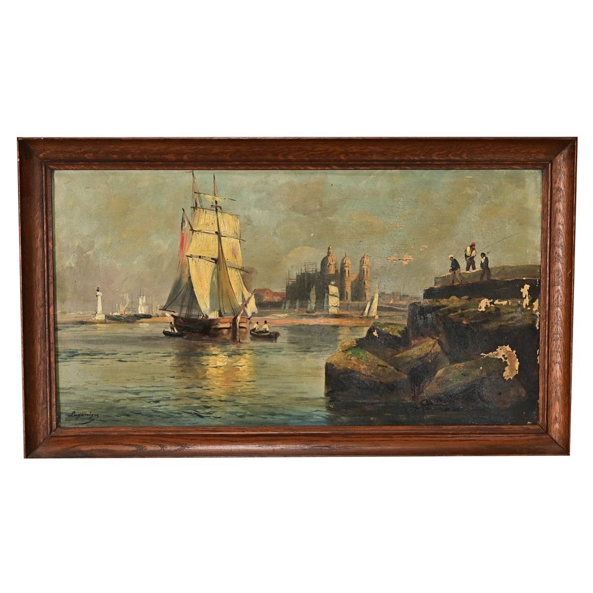 Huile sur toile de marine française d'époque
