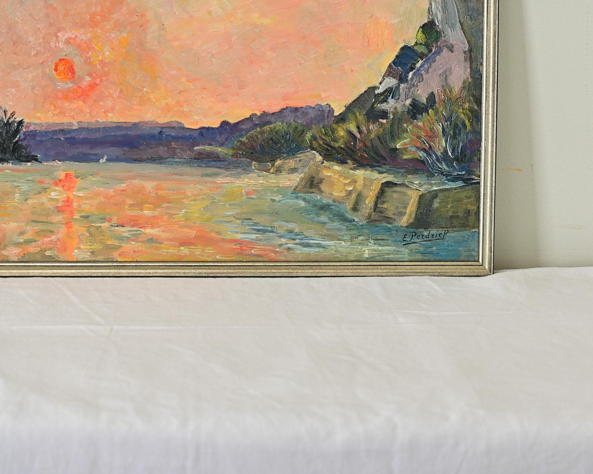 Modern French Vintage Oil on Panel Coastal Landscape For Sale