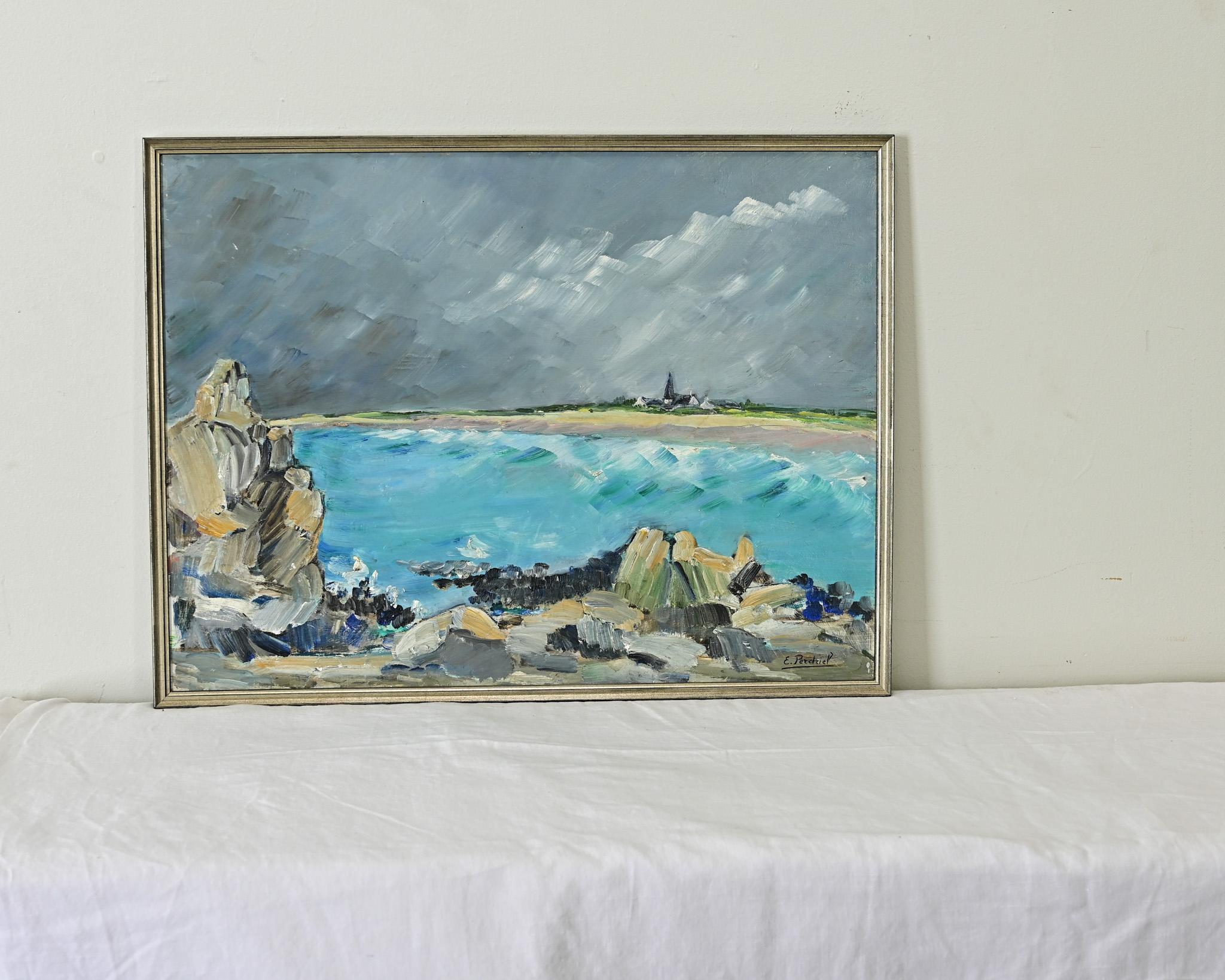 Modern French Vintage Oil on Panel Seascape For Sale