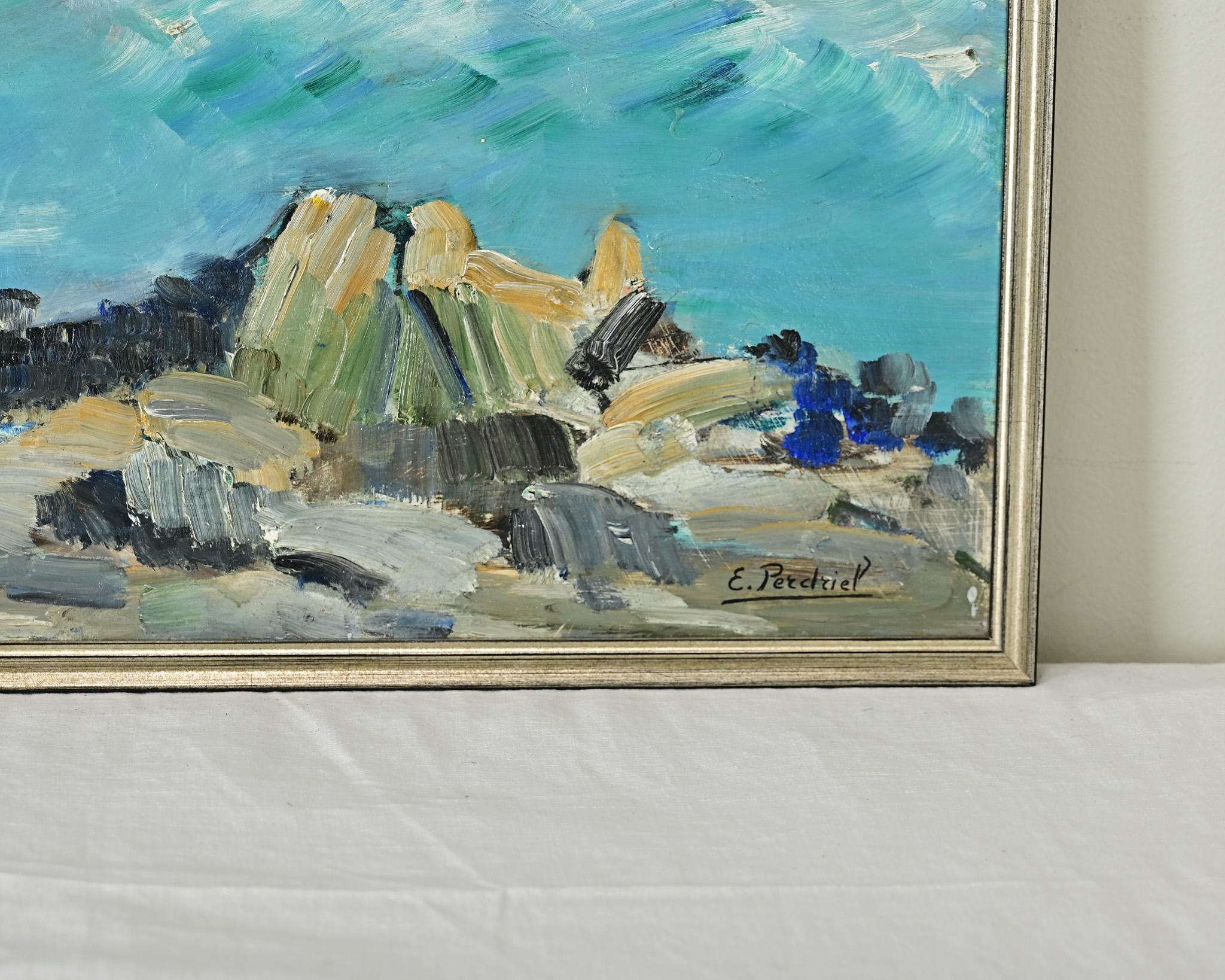 Oiled French Vintage Oil on Panel Seascape For Sale