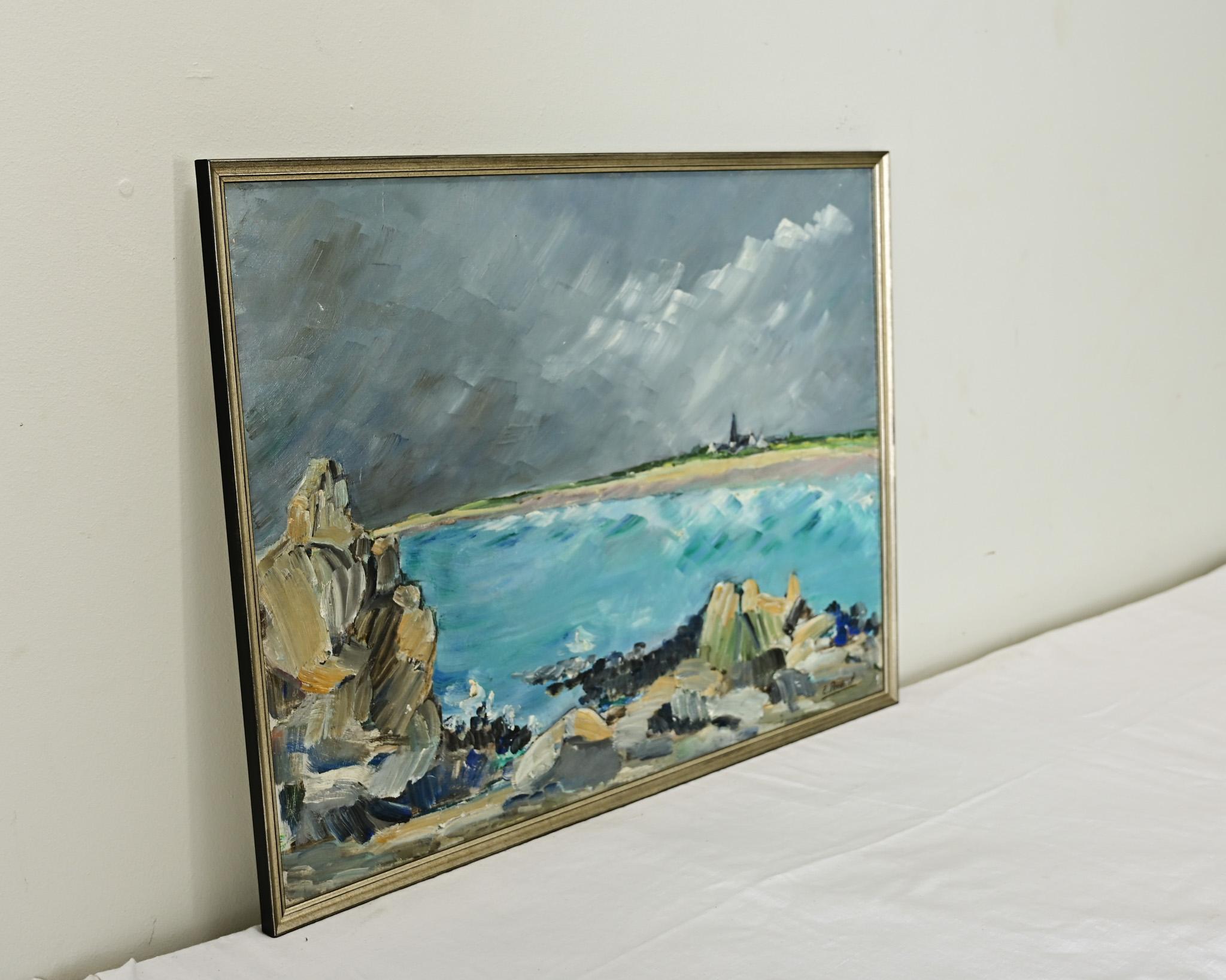 French Vintage Oil on Panel Seascape In Good Condition For Sale In Baton Rouge, LA