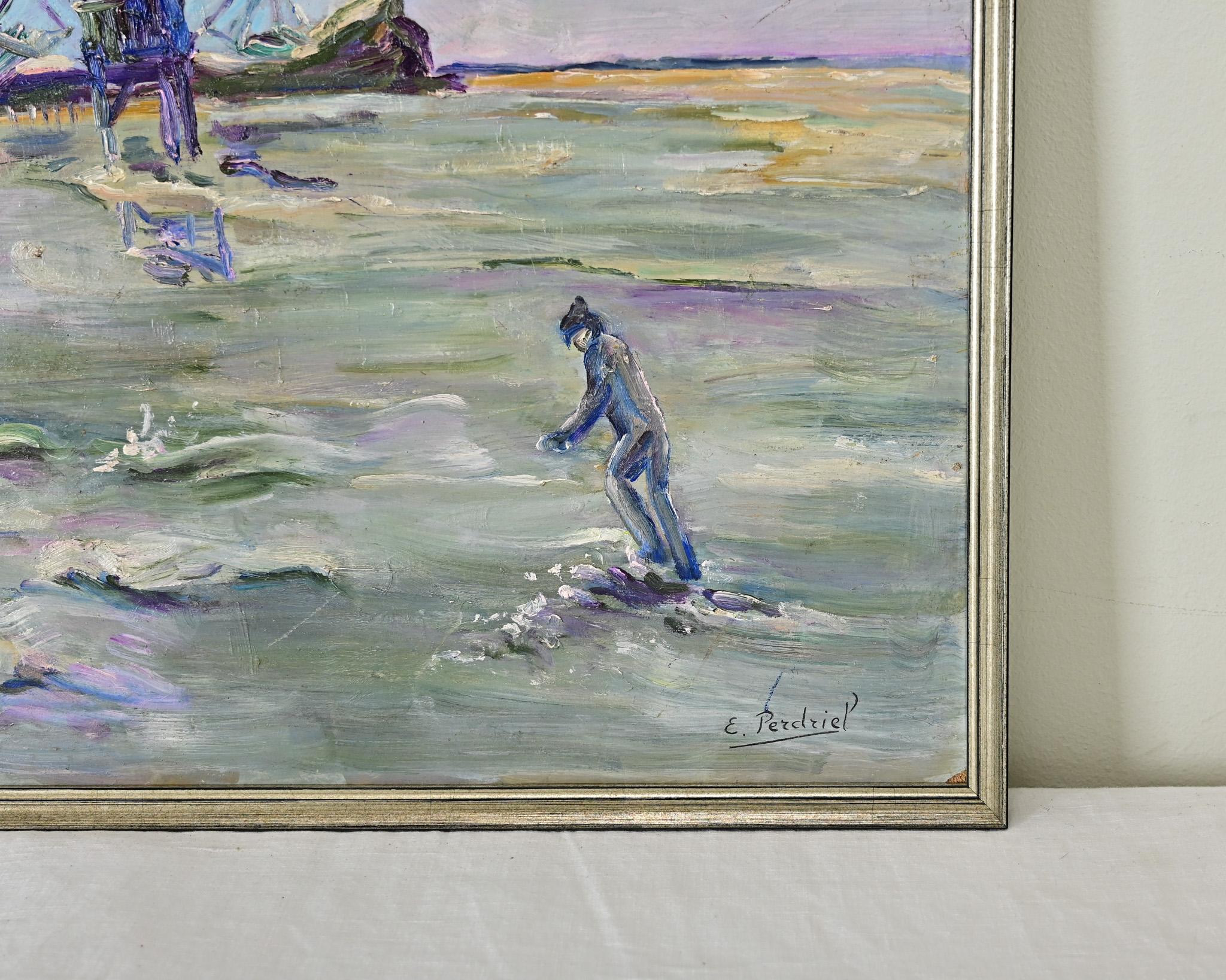 Paisaje marino vintage francés al óleo sobre tabla en Bueno estado para la venta en Baton Rouge, LA