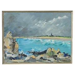 French Vintage Oil on Panel Seascape