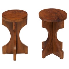 French Vintage Olive Wood Side Tables / Stools