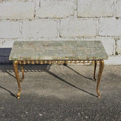 French Vintage Onyx Marble and Brass Coffee Table- Cocktail Table-Style Louis XV