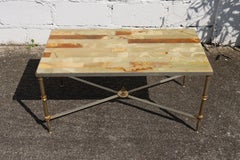 French Vintage Onyx Marble and Brass Coffee Table-Lounge Table-Regency Style-70s