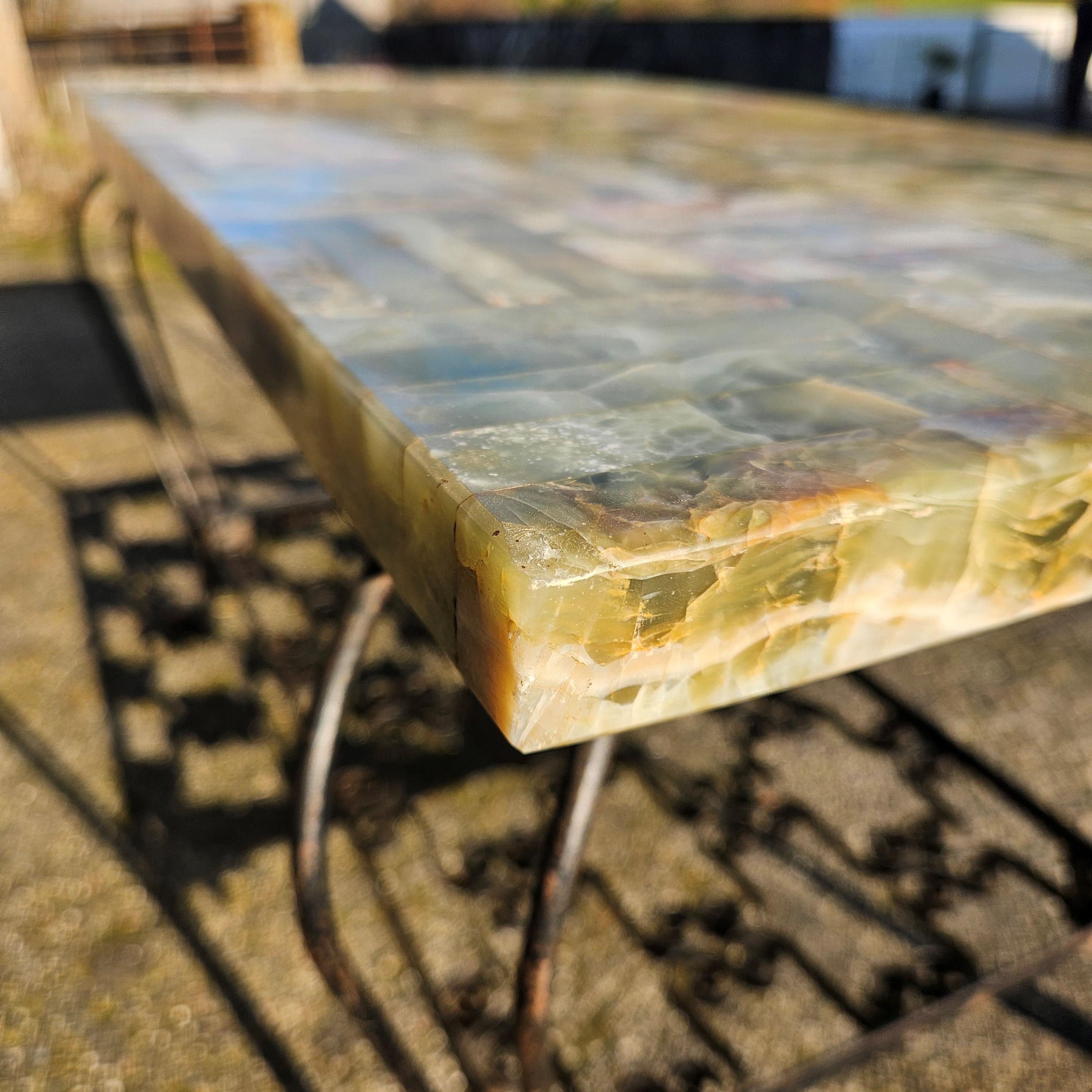 French Vintage Onyx Marble and forged Coffee Table -Green Marble Lounge Table 9