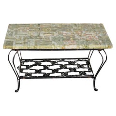 French Vintage Onyx Marble and forged Coffee Table -Green Marble Lounge Table