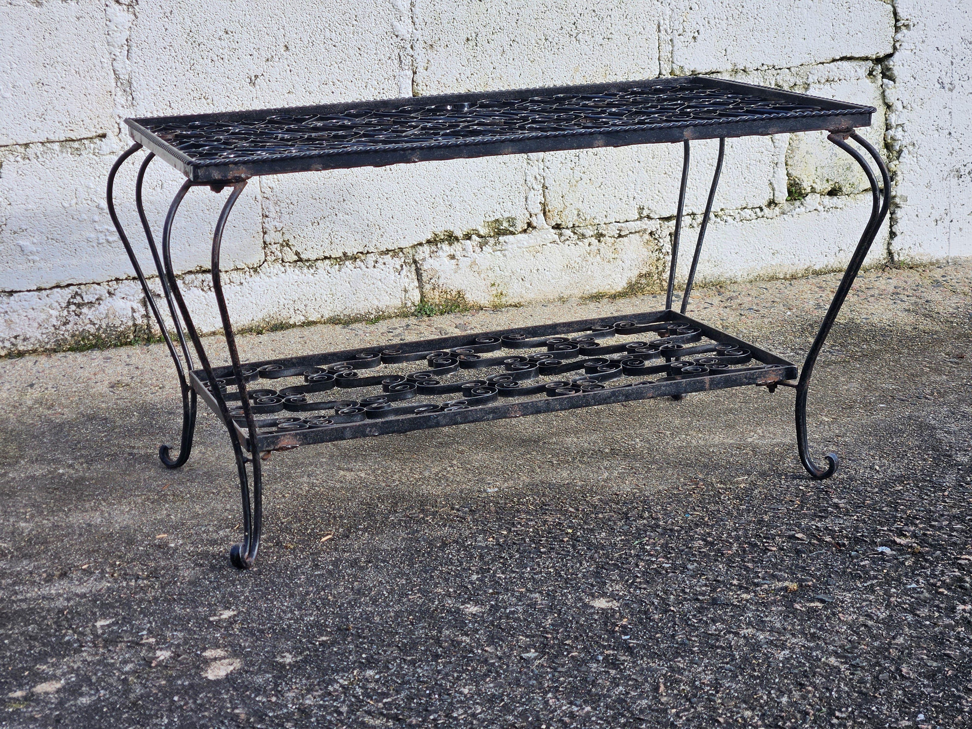 Mid-20th Century French Vintage Onyx Marble and forged Coffee Table -Green Marble Lounge Table