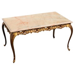French Vintage Onyx Marble Brass Coffee Table-Cocktail Table-Style Louis XV-60s