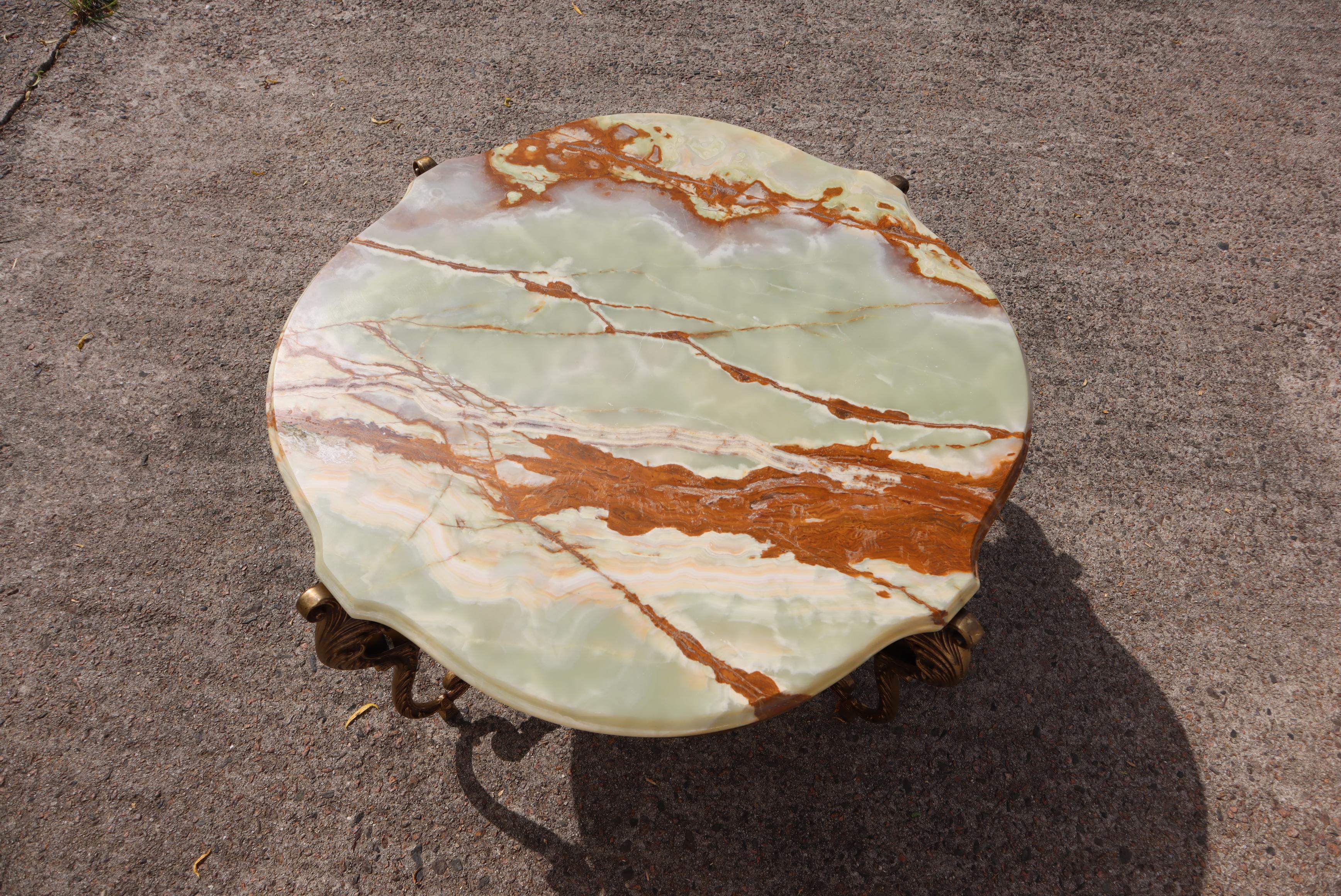 French Vintage Onyx Marble Brass Coffee Table-Lounge Table-Style Louis XV-60s 6