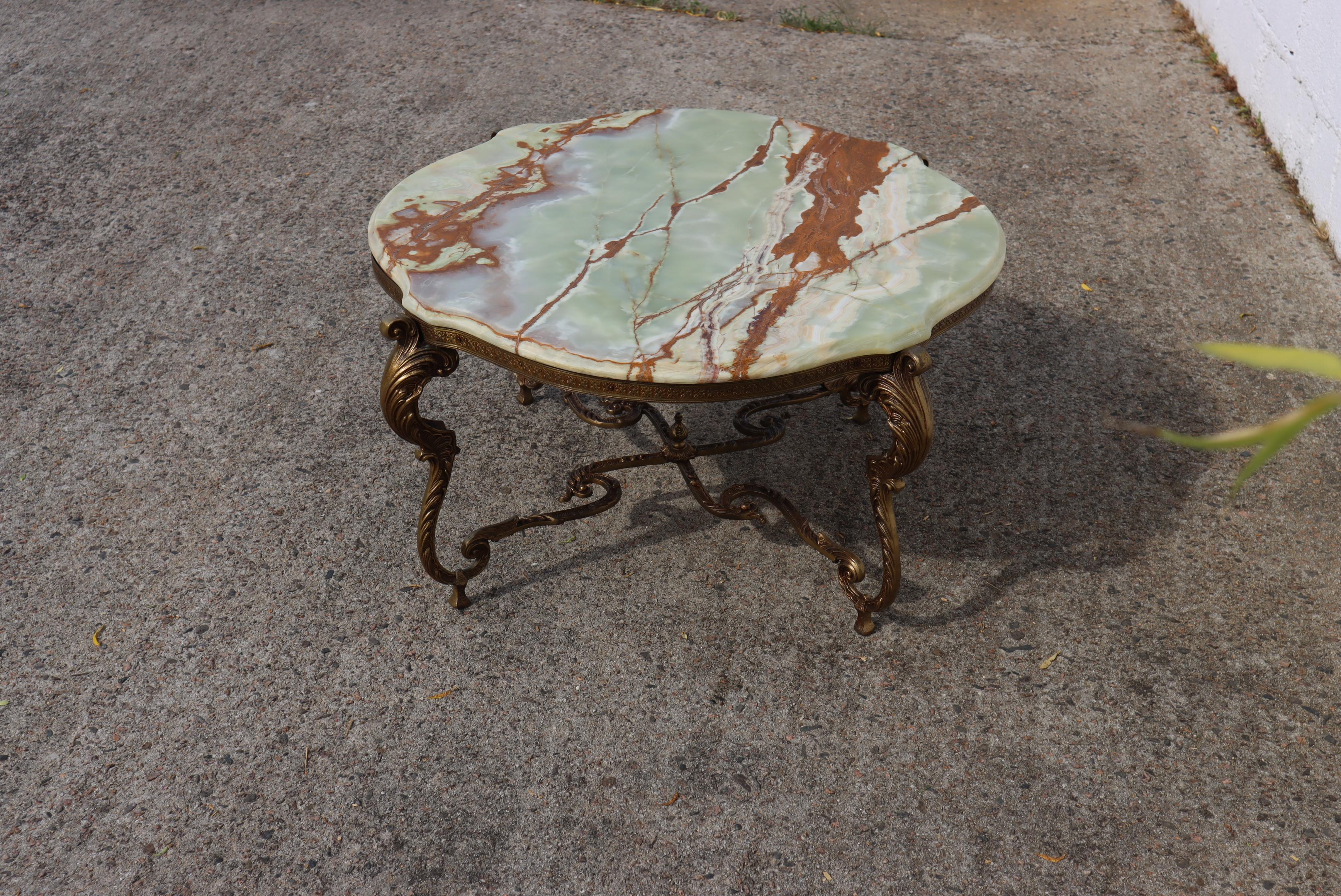 French Vintage Onyx Marble Brass Coffee Table-Lounge Table-Style Louis XV-60s 8