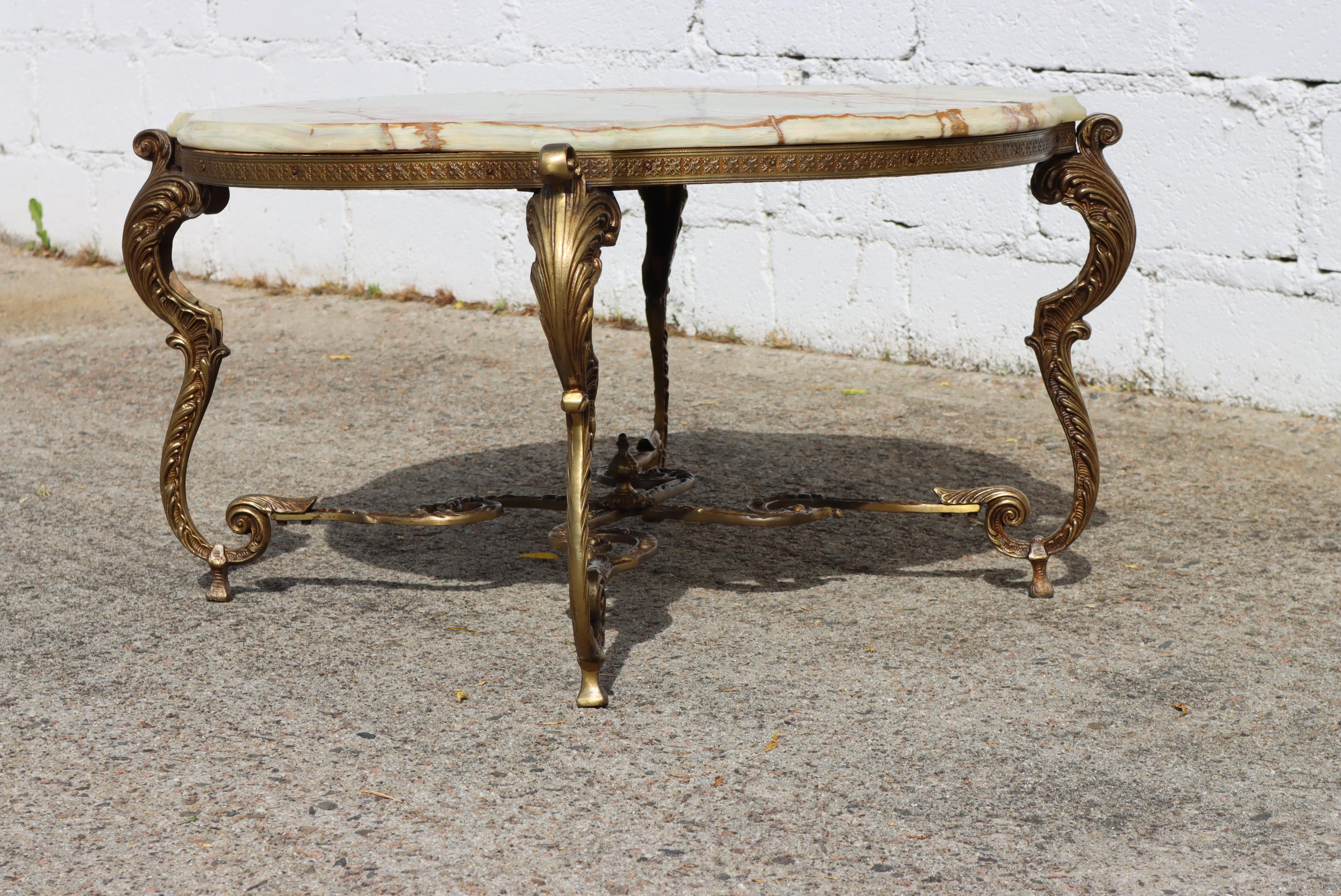 Mid-20th Century French Vintage Onyx Marble Brass Coffee Table-Lounge Table-Style Louis XV-60s