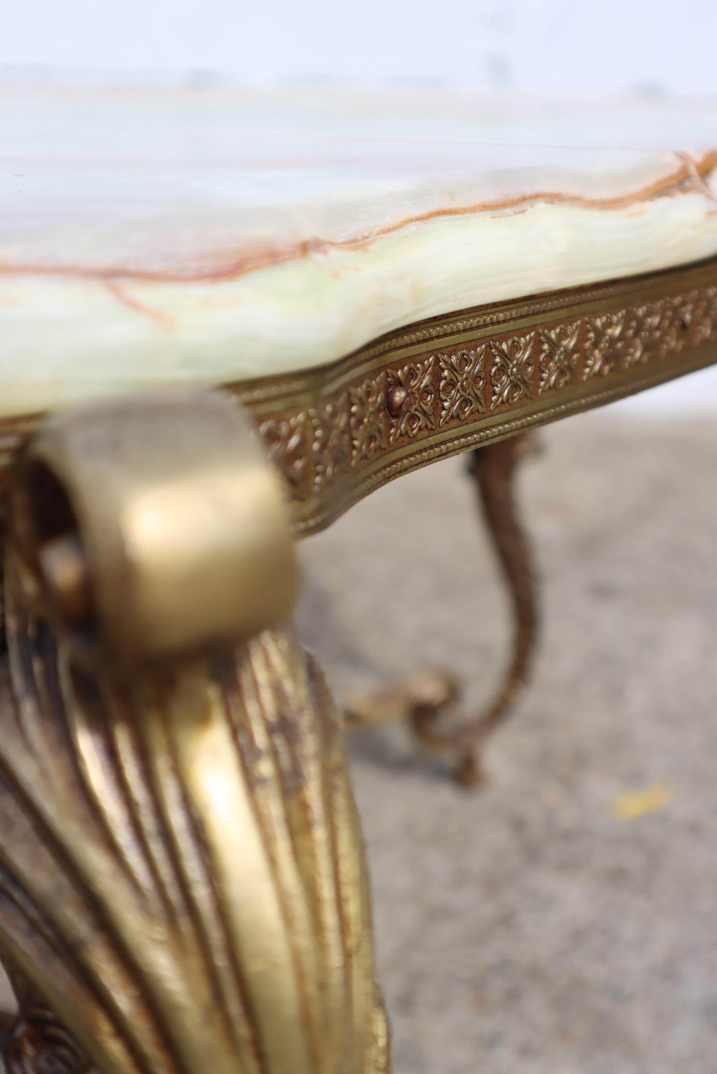 Bronze French Vintage Onyx Marble Brass Coffee Table-Lounge Table-Style Louis XV-60s