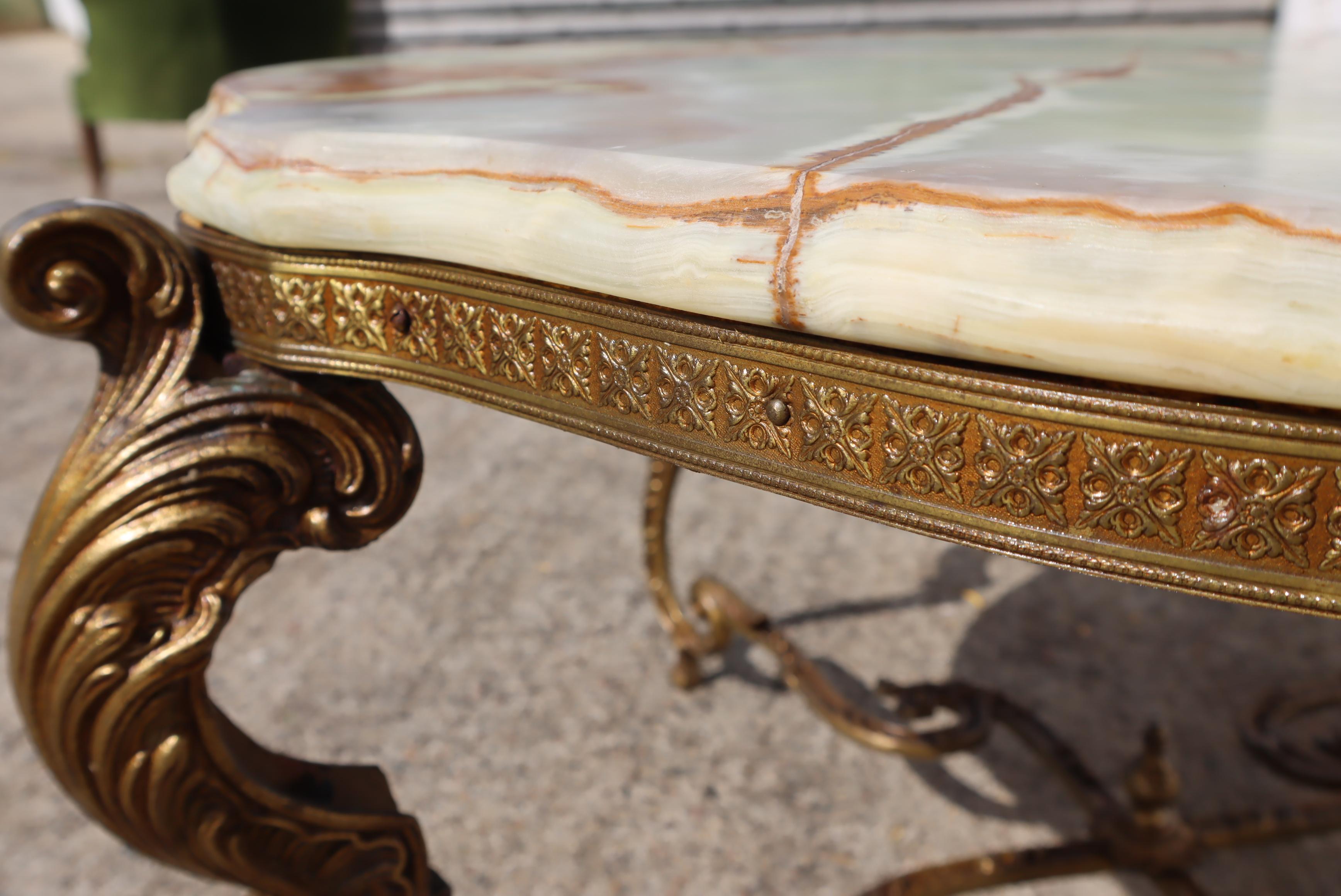 French Vintage Onyx Marble Brass Coffee Table-Lounge Table-Style Louis XV-60s 1