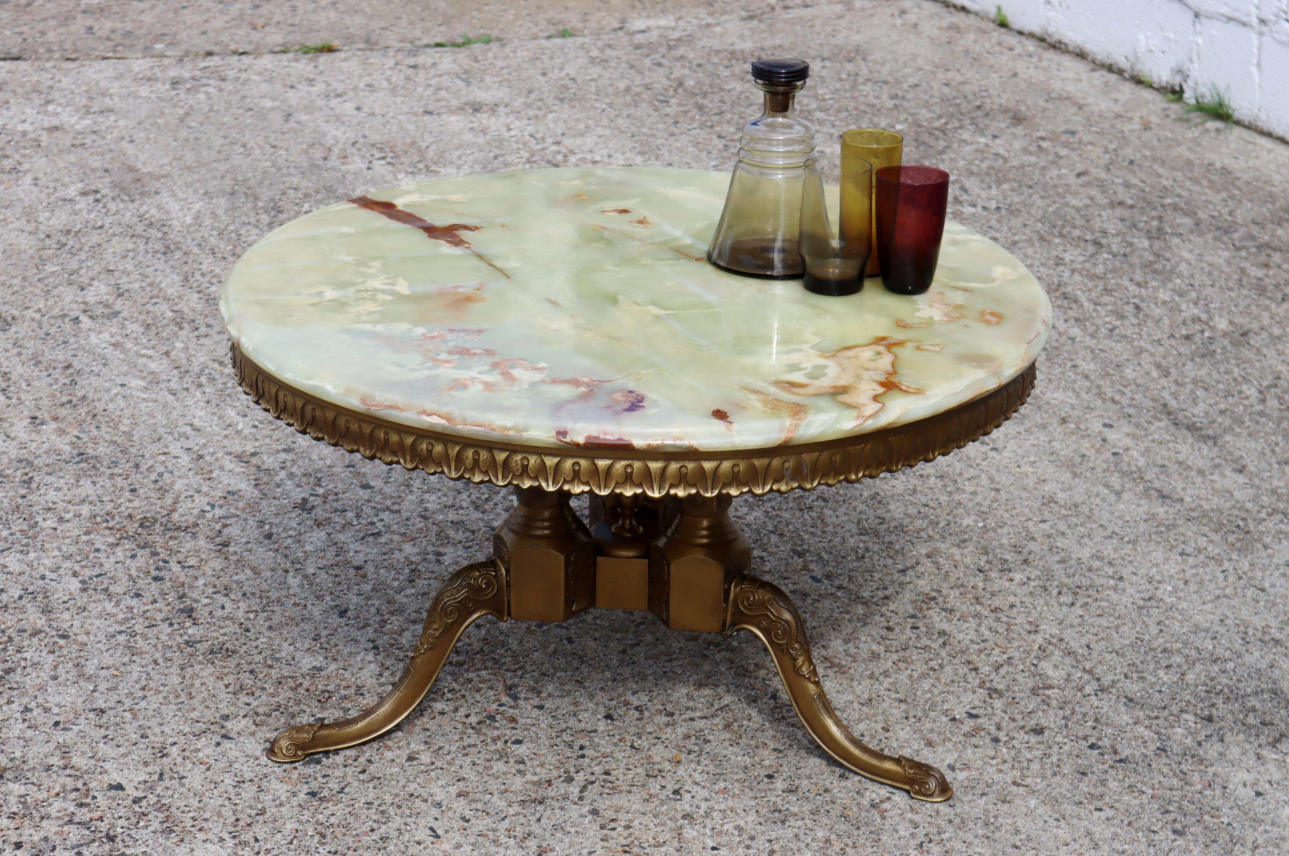 Cast French Vintage Onyx Marble Brass Coffee Table-Lounge Table-Style Louis XV-70s
