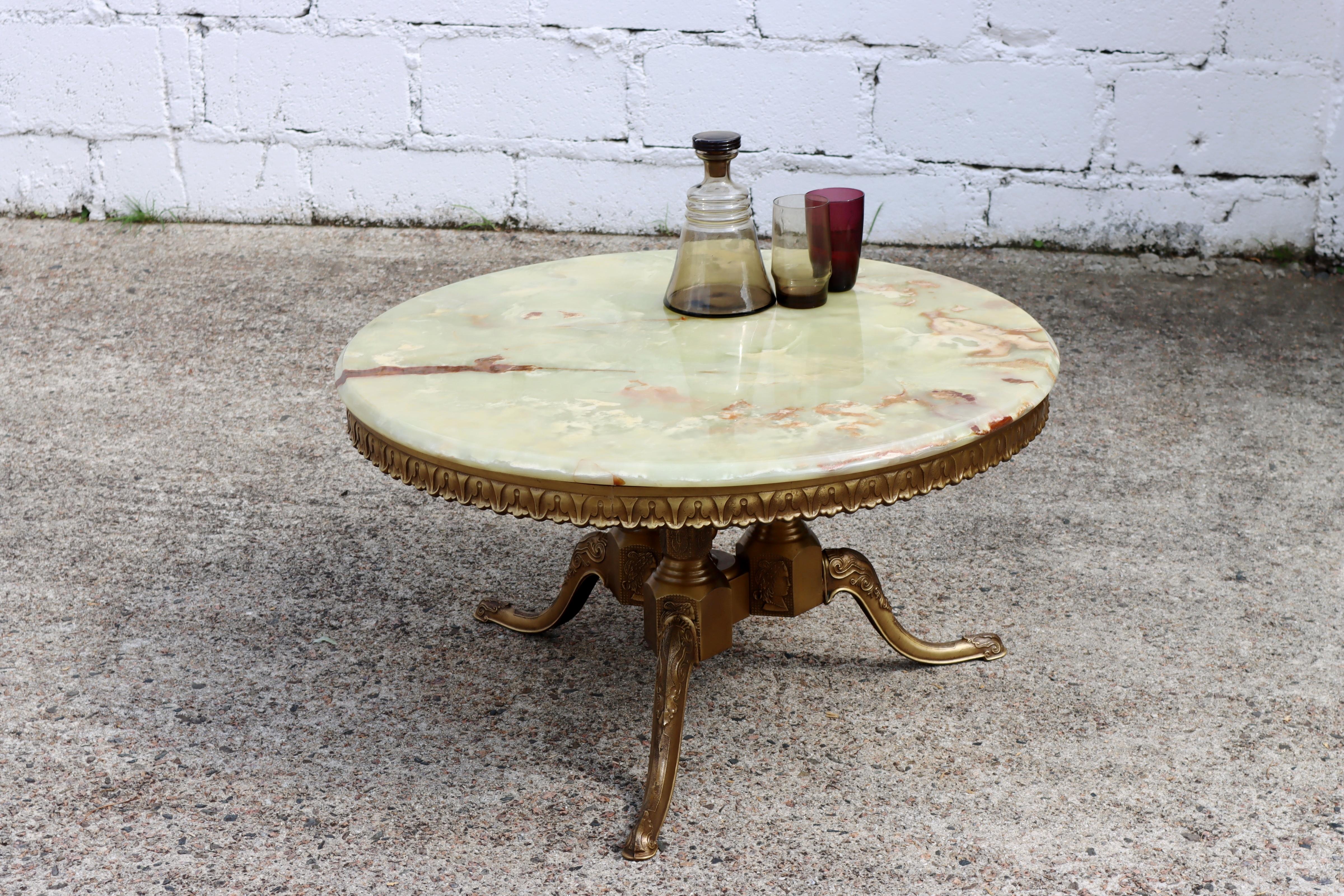 Late 20th Century French Vintage Onyx Marble Brass Coffee Table-Lounge Table-Style Louis XV-70s