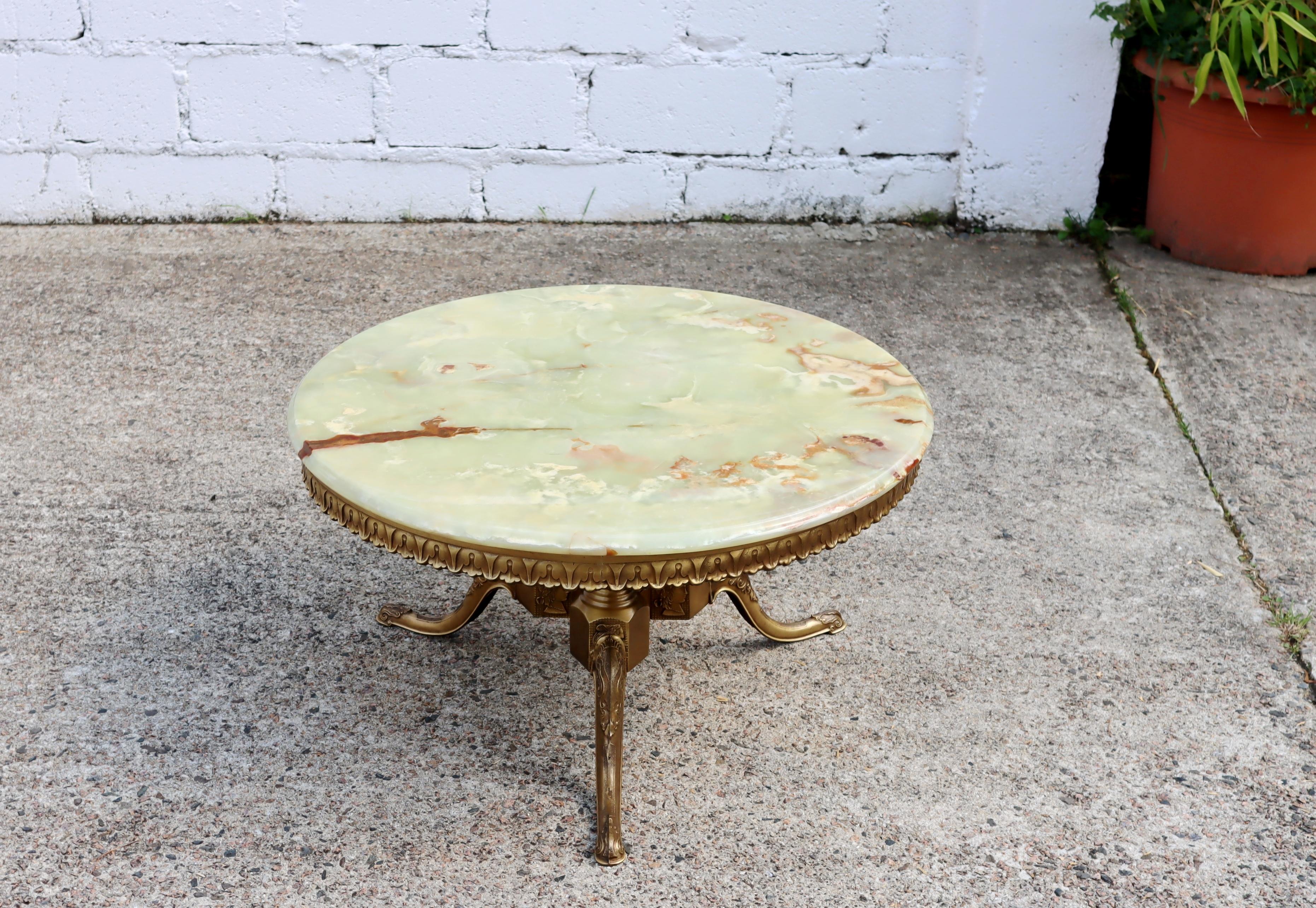 French Vintage Onyx Marble Brass Coffee Table-Lounge Table-Style Louis XV-70s 1