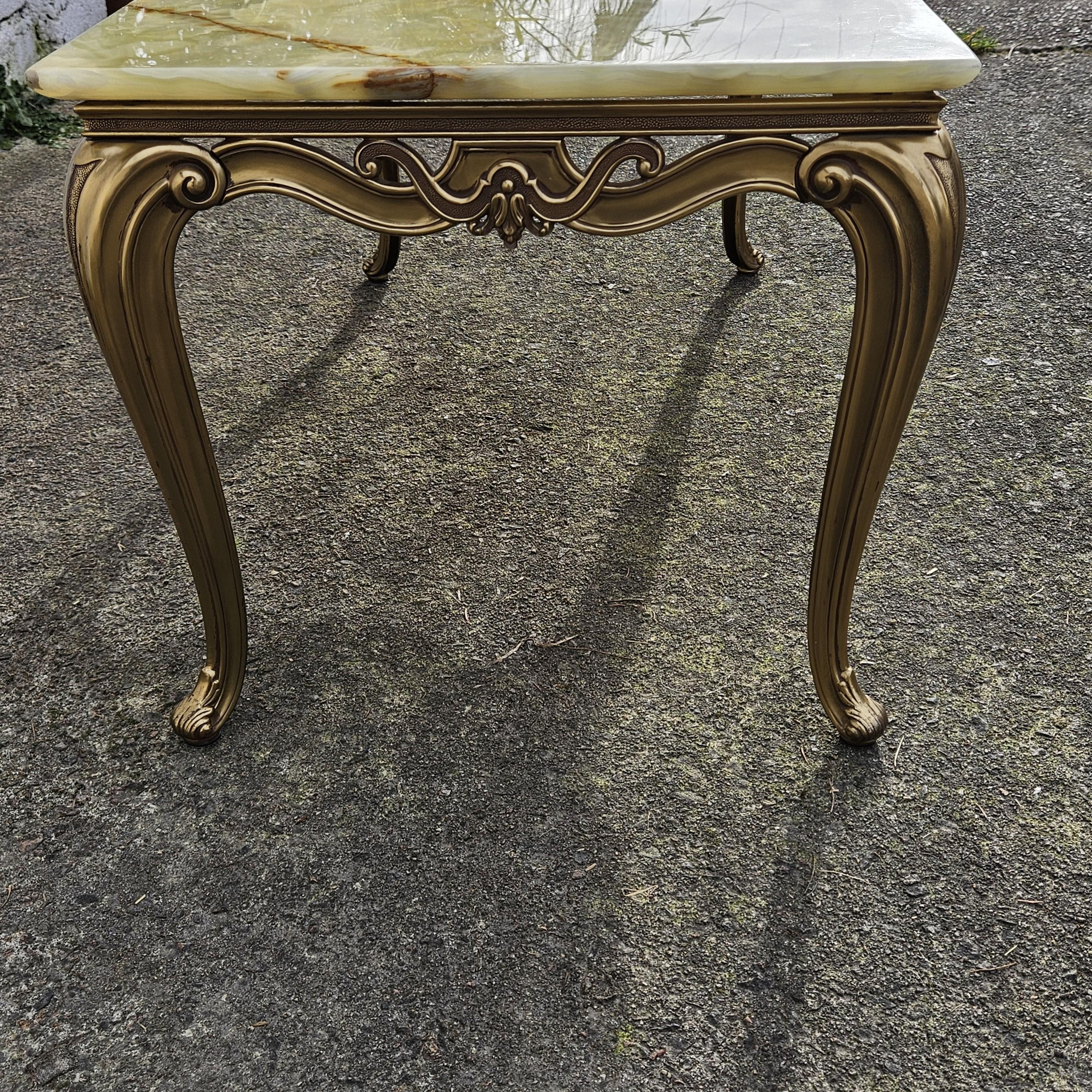 French Vintage Onyx Marble&Brass Coffee Table Cocktail-Table Regency Style-70s 3
