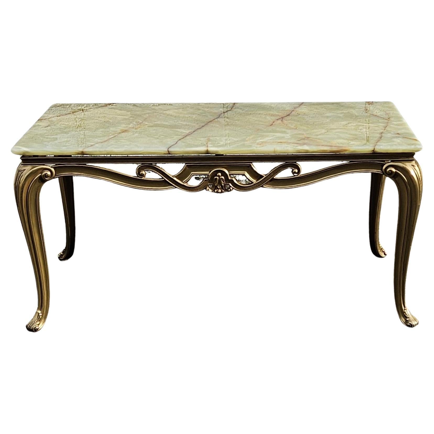 Exellent French Vintage Onyx Marble and Brass Coffee Table-Cocktail Table-Lounge Table-Regency Style from the 70s
Massive Marble Top with natural Patterns - a wonderful play of earth colors- lightgreen Clouds of mother of pearl,jade green