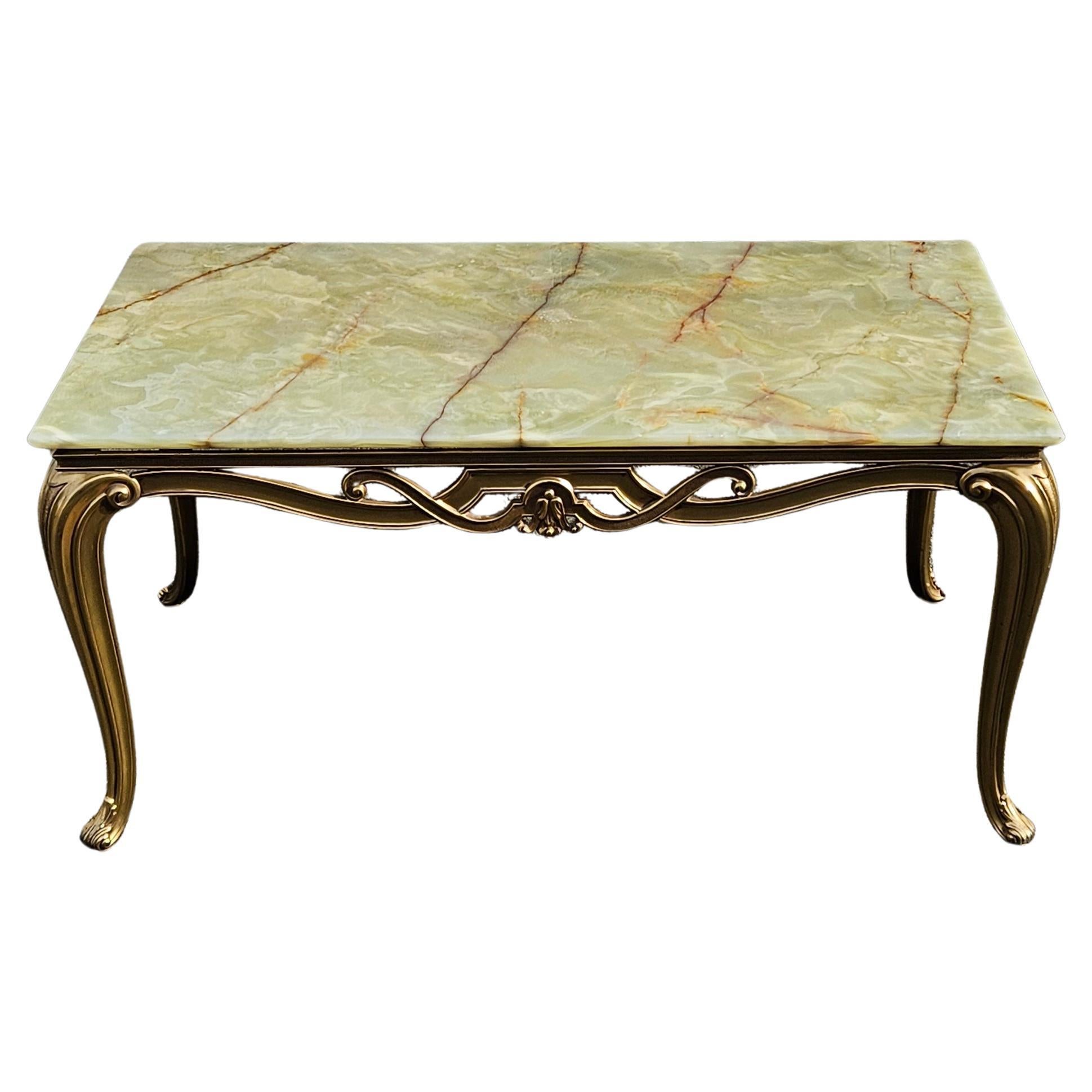 Regency Revival French Vintage Onyx Marble&Brass Coffee Table Cocktail-Table Regency Style-70s