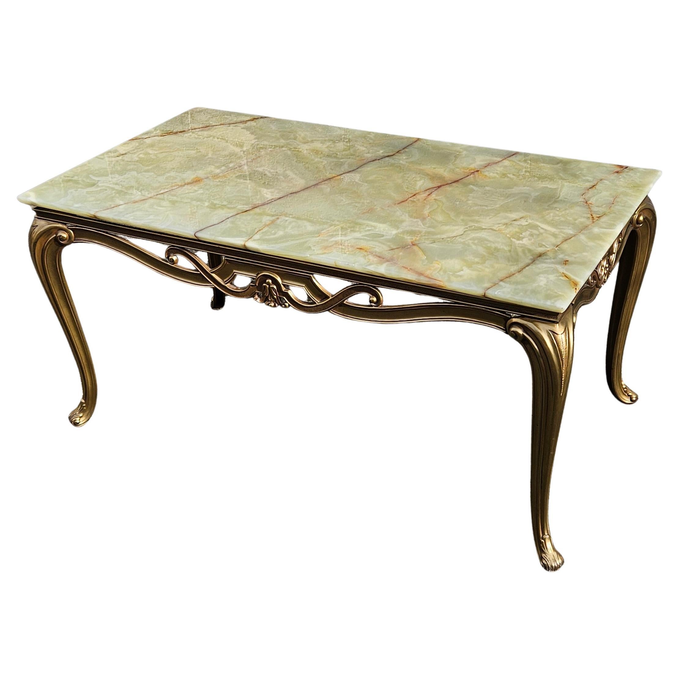 Cast French Vintage Onyx Marble&Brass Coffee Table Cocktail-Table Regency Style-70s