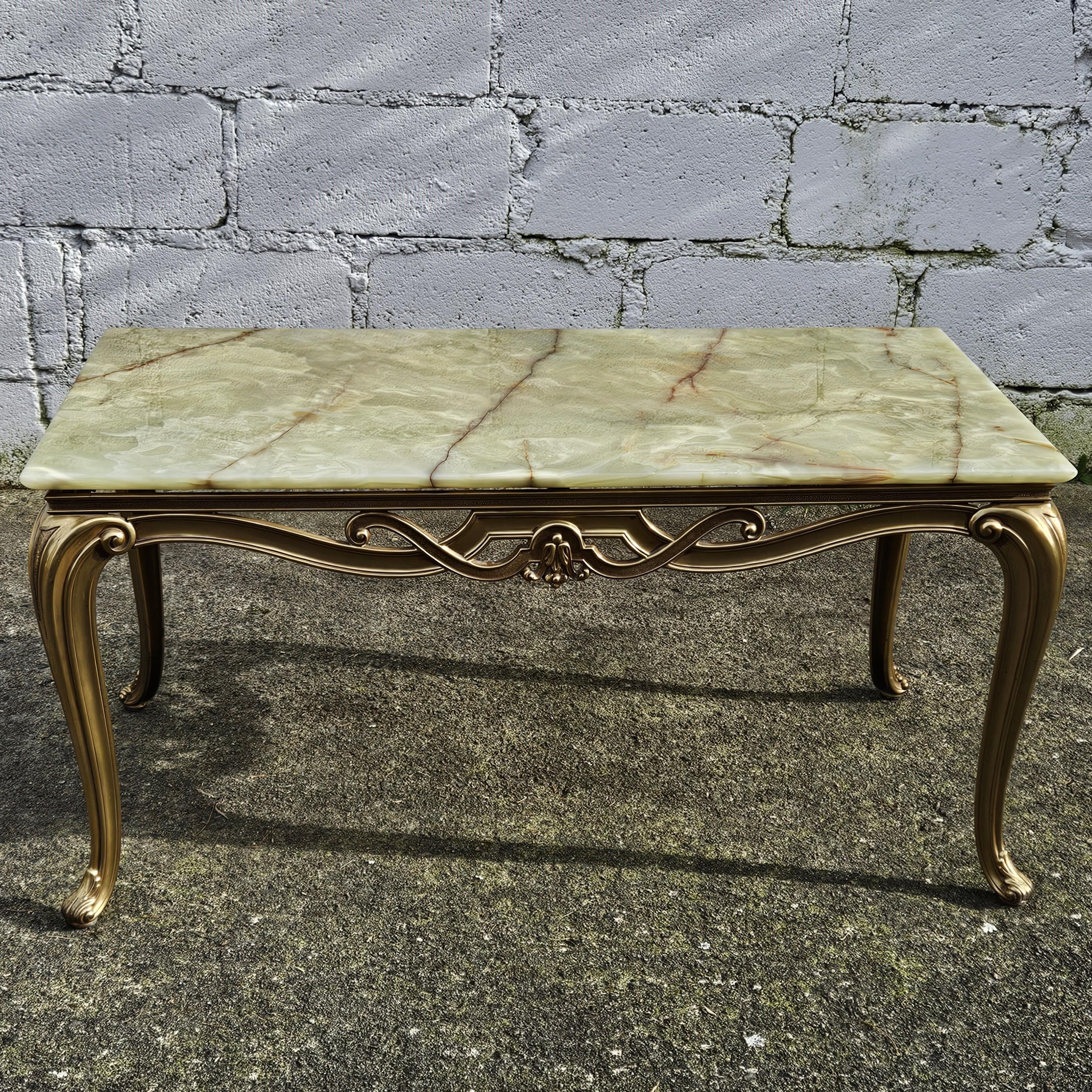 French Vintage Onyx Marble&Brass Coffee Table Cocktail-Table Regency Style-70s In Good Condition In Bussiere Dunoise, Nouvel Aquitaine