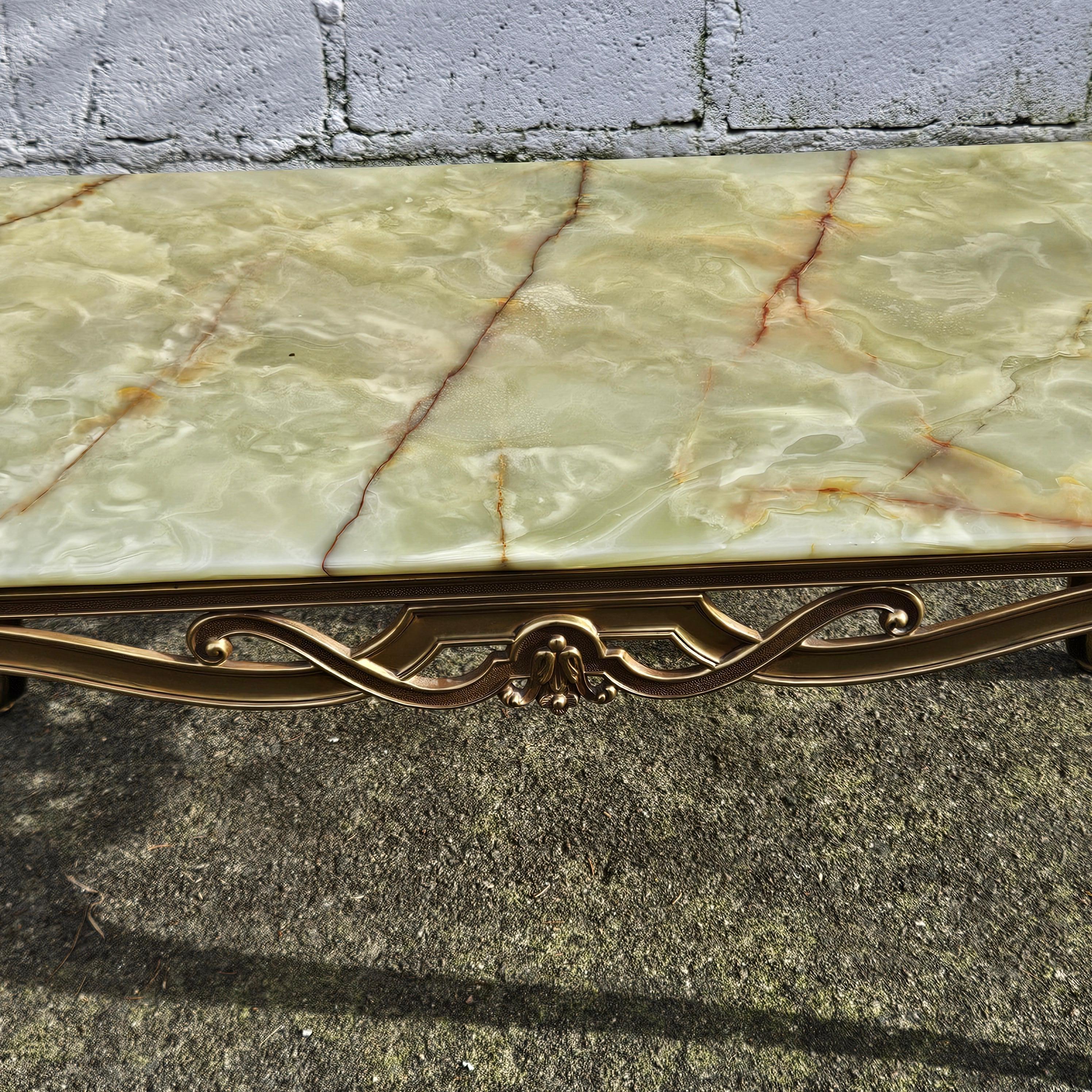 Late 20th Century French Vintage Onyx Marble&Brass Coffee Table Cocktail-Table Regency Style-70s