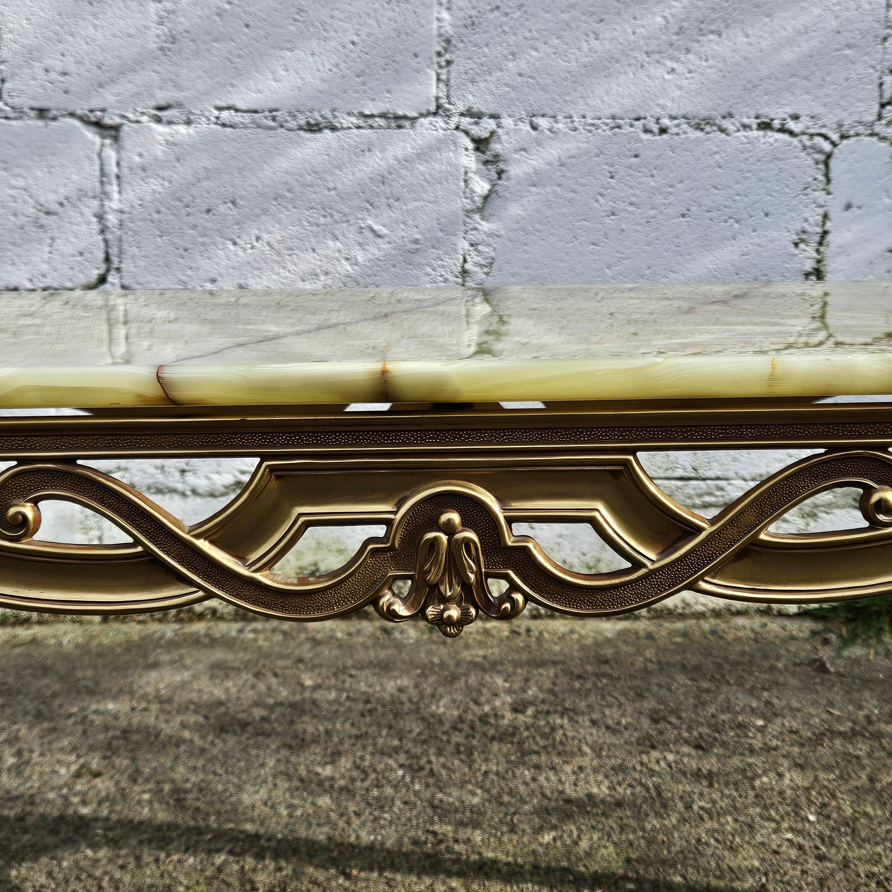 Metal French Vintage Onyx Marble&Brass Coffee Table Cocktail-Table Regency Style-70s